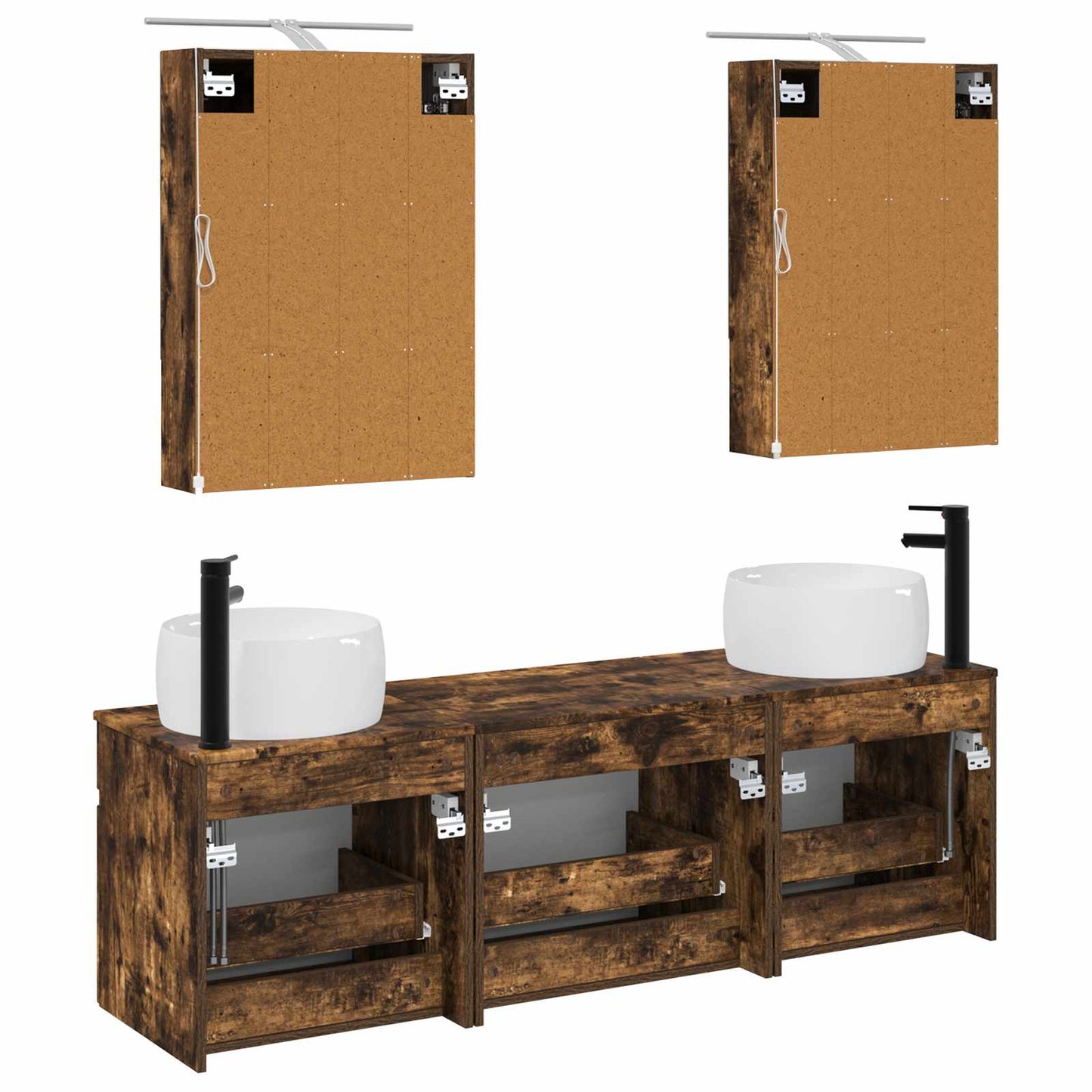 Baderomsskapsett 5 pcs Røkt Eik 50 x 14,5 x 70 cm
