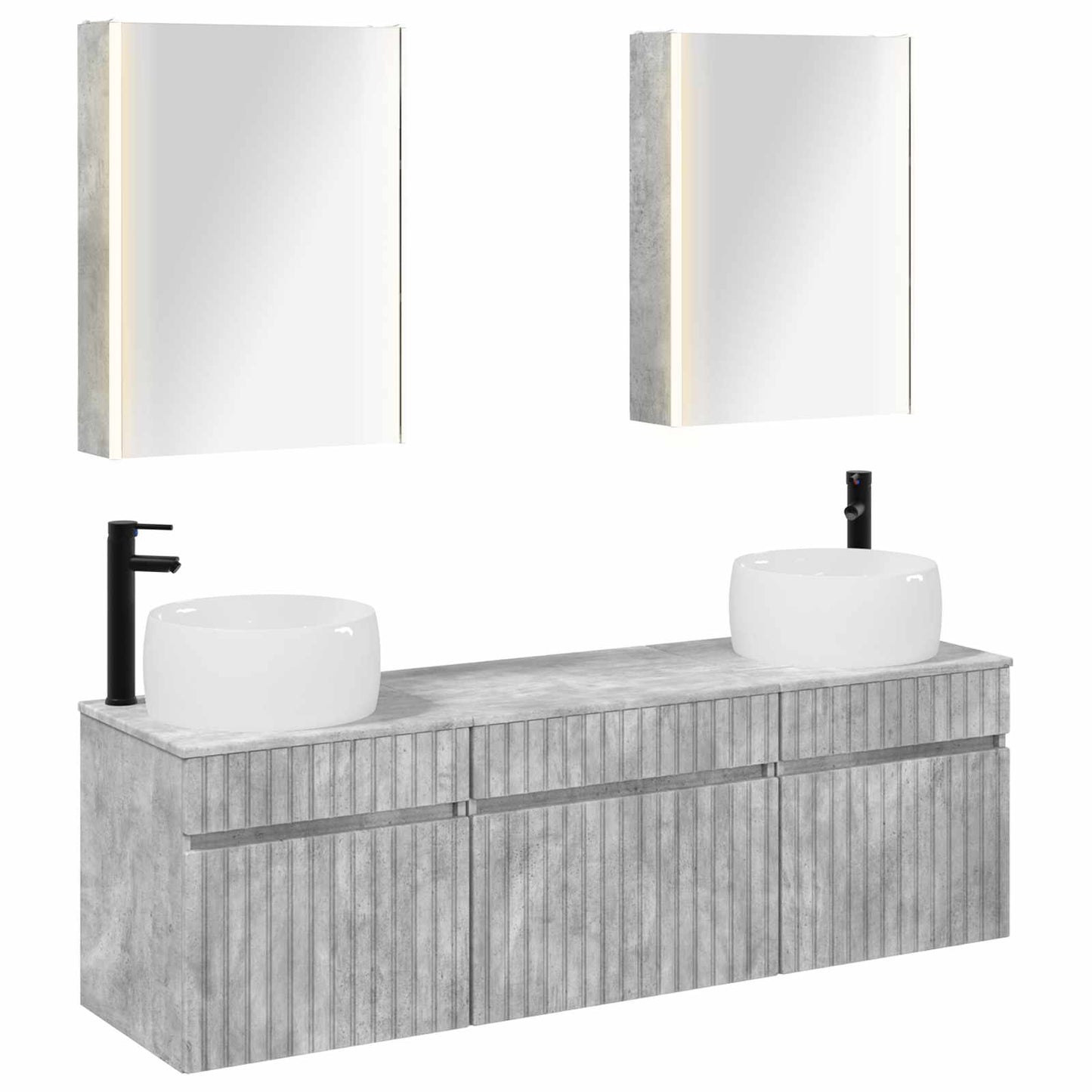 Baderomsskapsett 5 pcs Betonggrå 53 x 15,5 x 70 cm