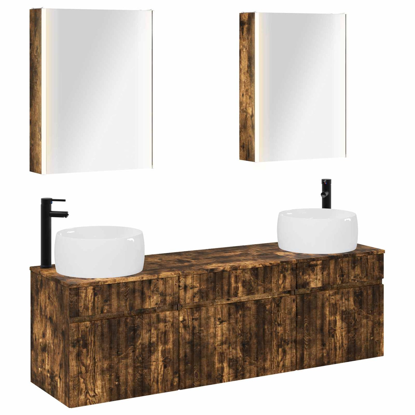 Baderomsskapsett 5 pcs Røkt Eik 53 x 15,5 x 70 cm