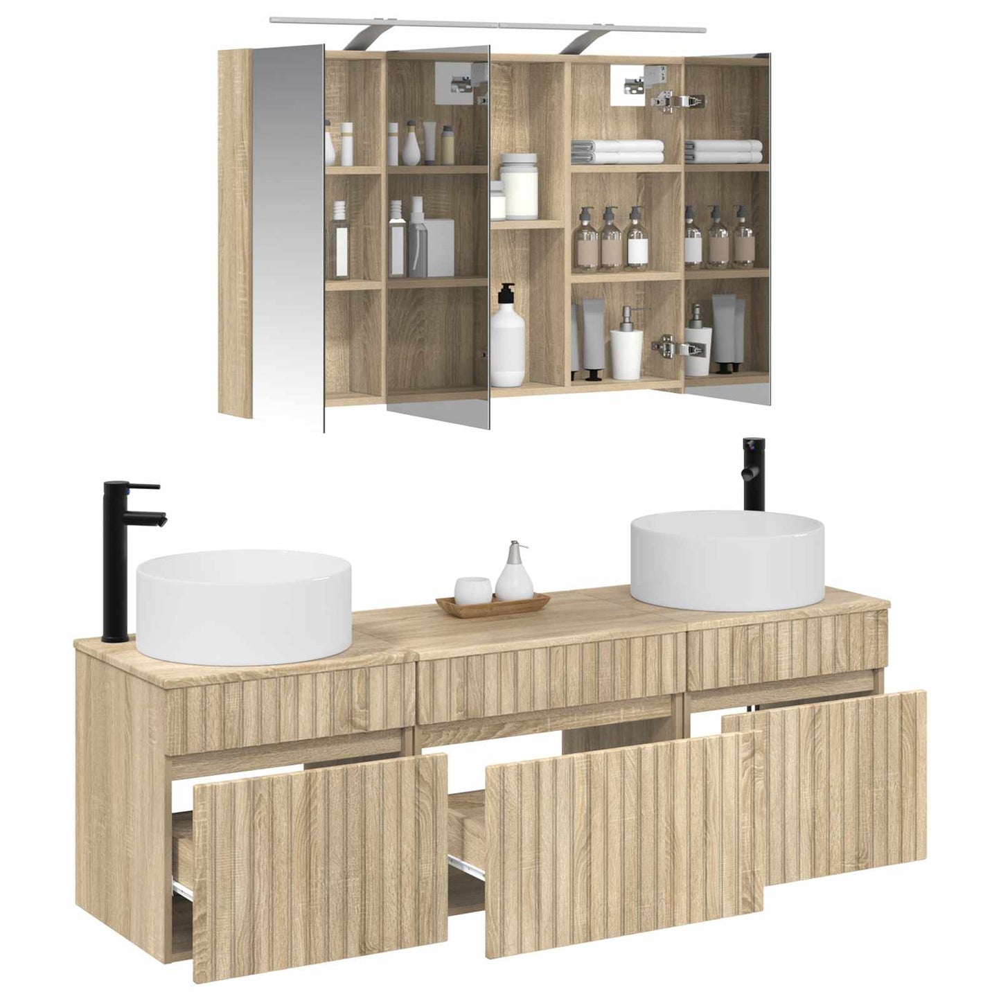 Baderomsskapsett 4 pcs Sonoma eik 100 x 14,5 x 70 cm