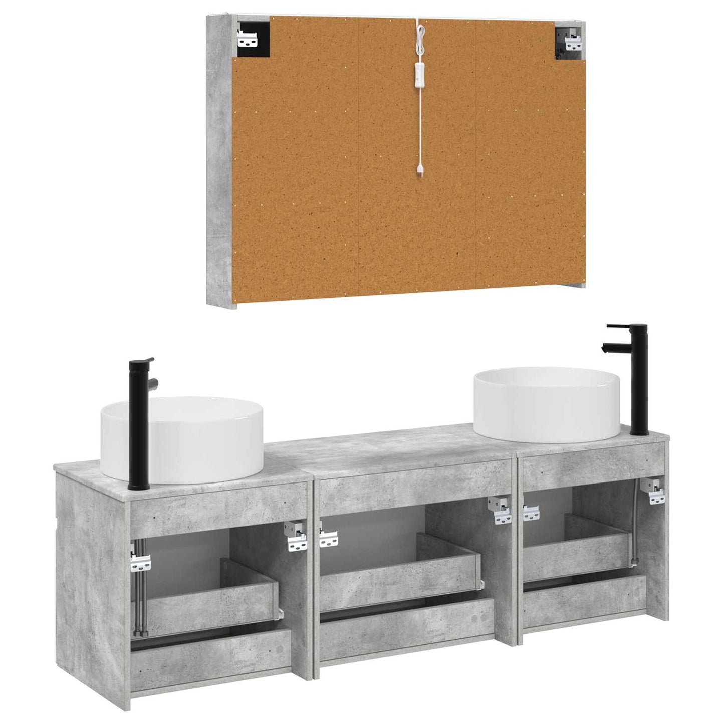 Baderomsskapsett 4 pcs Betonggrå 103,5 x 15,5 x 70 cm