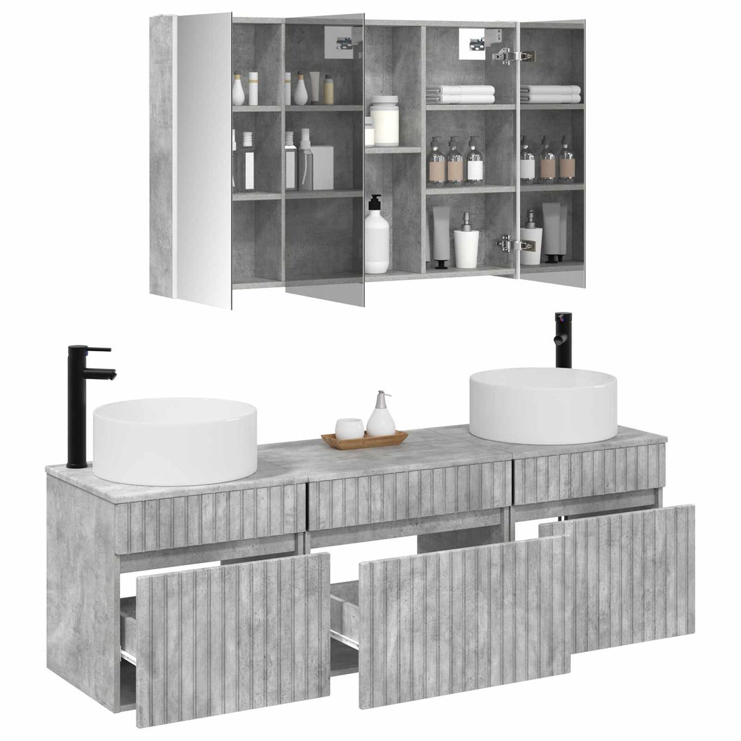 Baderomsskapsett 4 pcs Betonggrå 103,5 x 15,5 x 70 cm