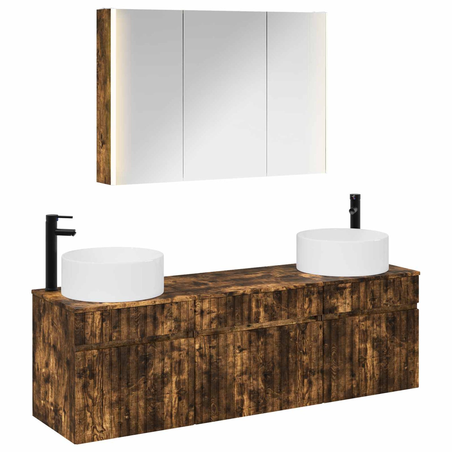 Baderomsskapsett 4 pcs Røkt Eik 103,5 x 15,5 x 70 cm