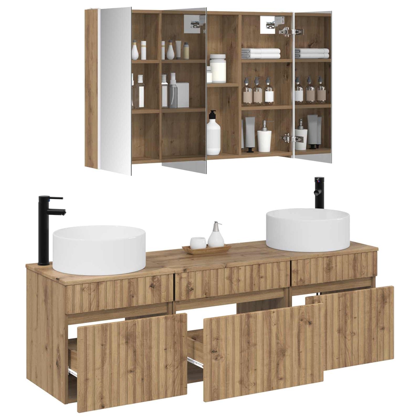 Baderomsskapsett 4 pcs Artisan eik Konstruert tre
