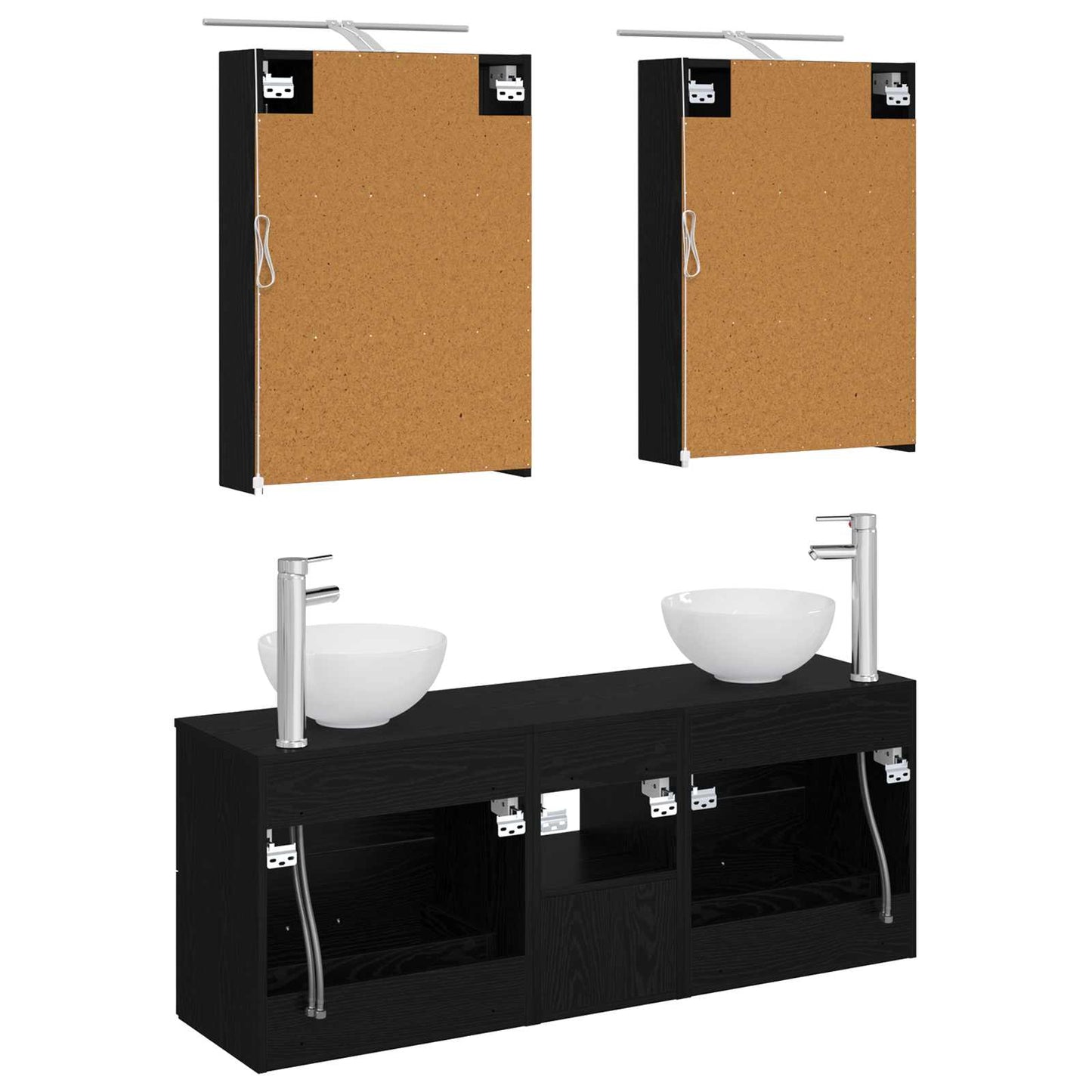 Baderomsskapsett 5 pcs Svart eik 50 x 14,5 x 70 cm