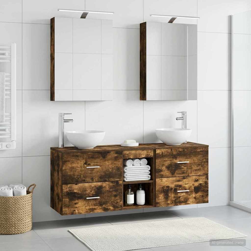 Baderomsskapsett 5 pcs Røkt Eik 50 x 14,5 x 70 cm