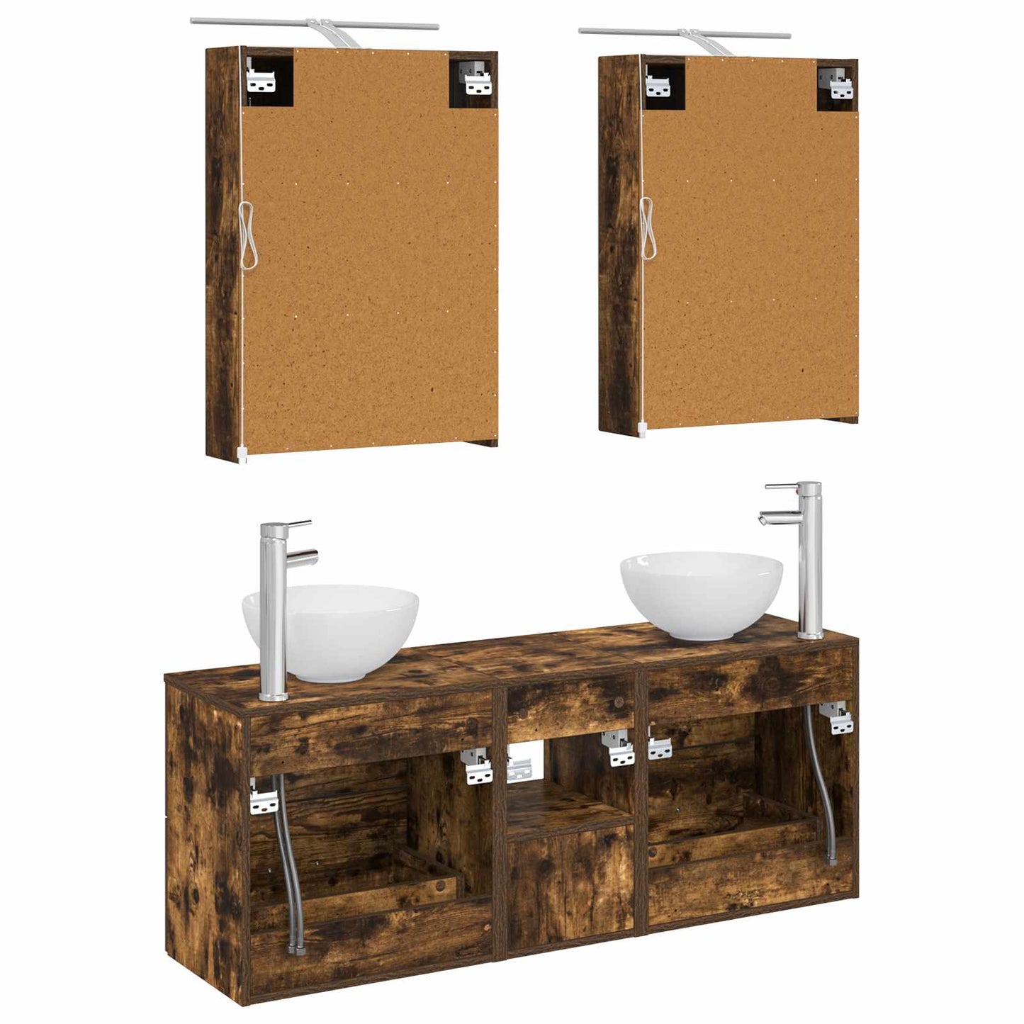 Baderomsskapsett 5 pcs Røkt Eik 50 x 14,5 x 70 cm