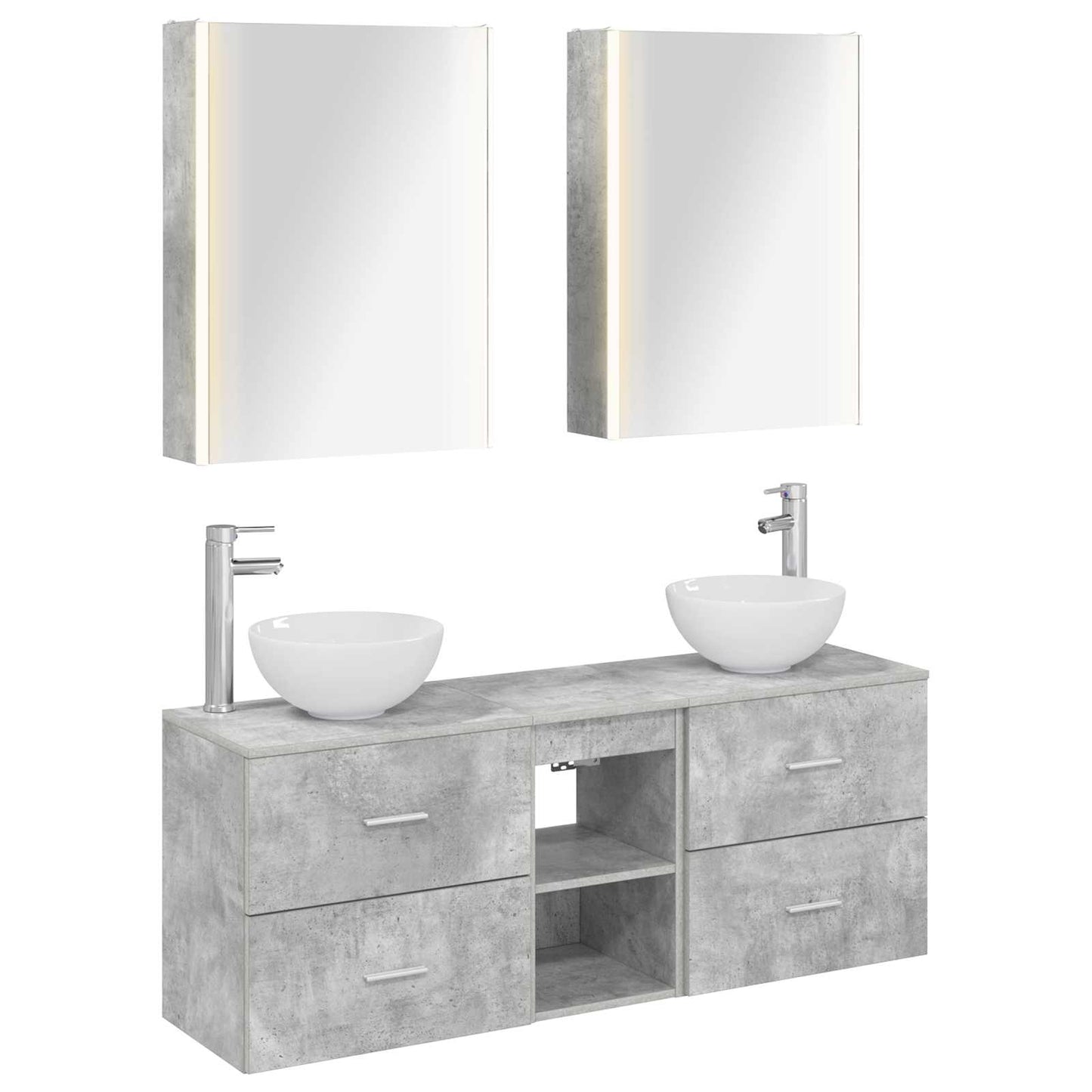 Baderomsskapsett 5 pcs Betonggrå 53 x 15,5 x 70 cm