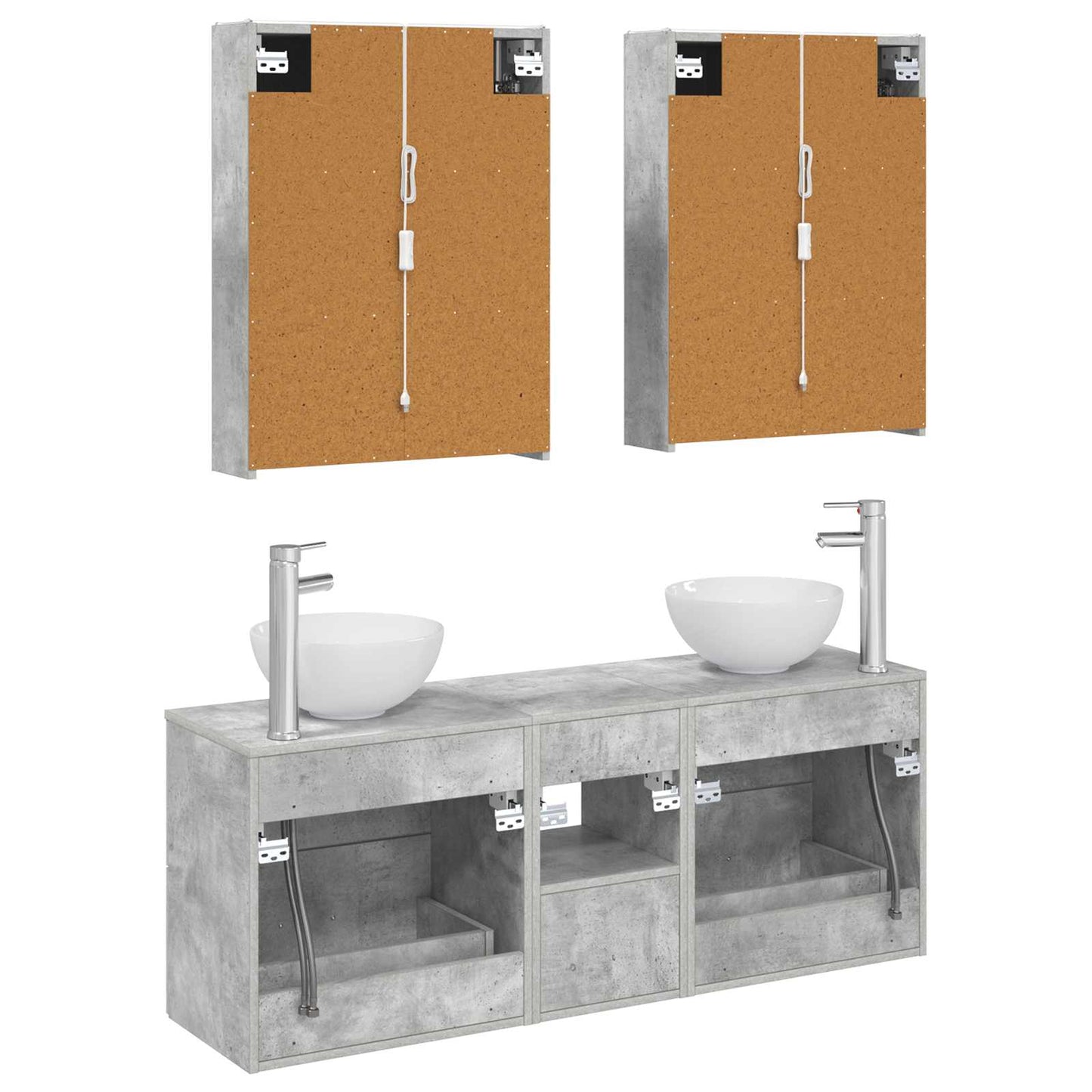 Baderomsskapsett 5 pcs Betonggrå 53 x 15,5 x 70 cm