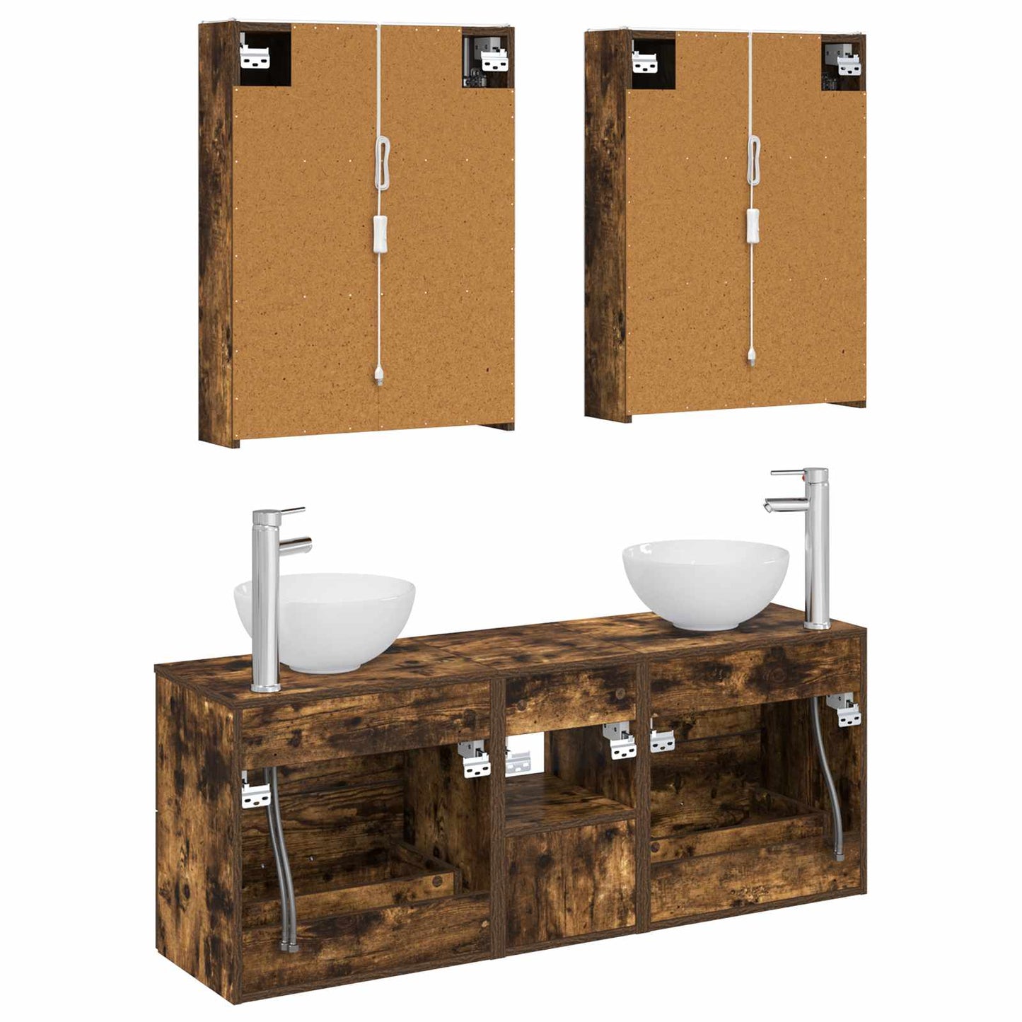 Baderomsskapsett 5 pcs Røkt Eik 53 x 15,5 x 70 cm