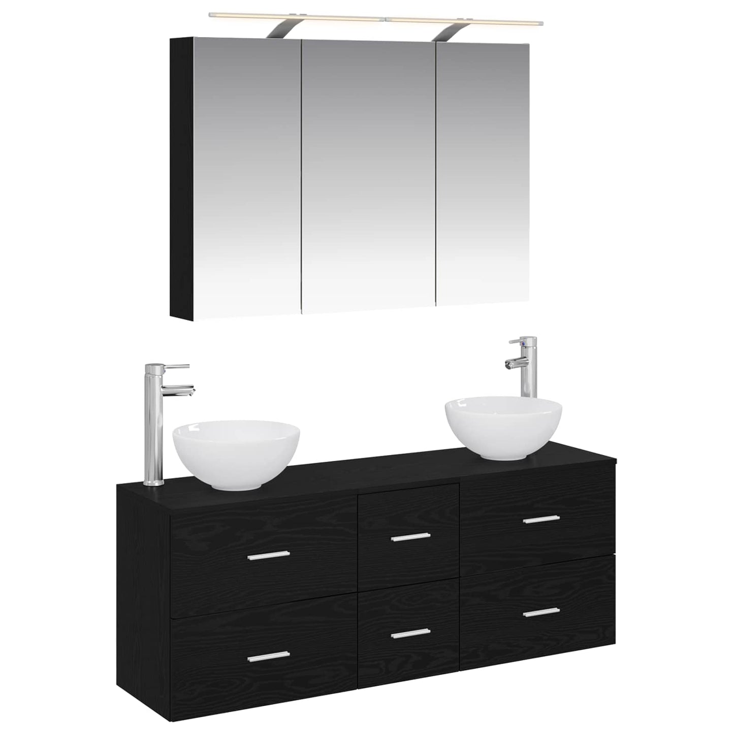 Baderomsinnredningssett 4 pcs Svart eik Konstruert tre og glass
