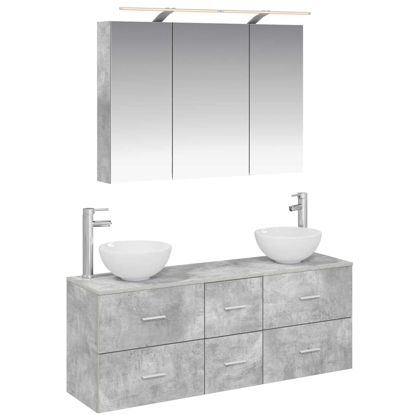 Baderomsinnredningssett 4 pcs Betonggrå Konstruert tre og glass