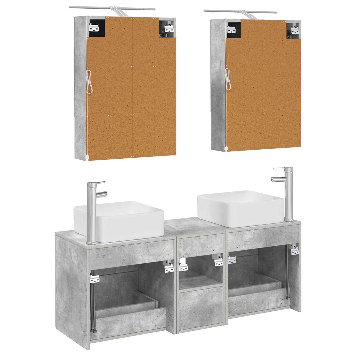 Baderomsinnredningssett 5 pcs Betonggrå Konstruert tre og glass