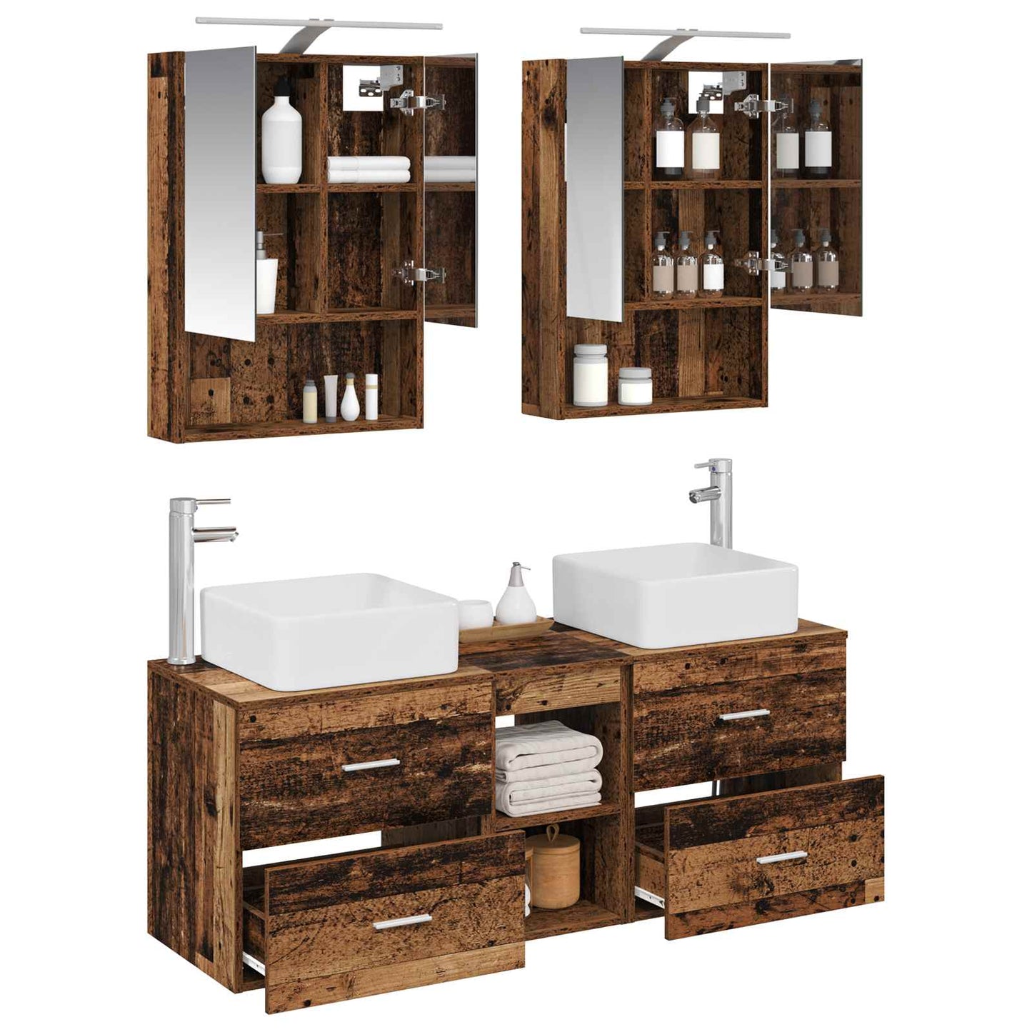 Baderomsinnredningssett 5 pcs Gammelt tre