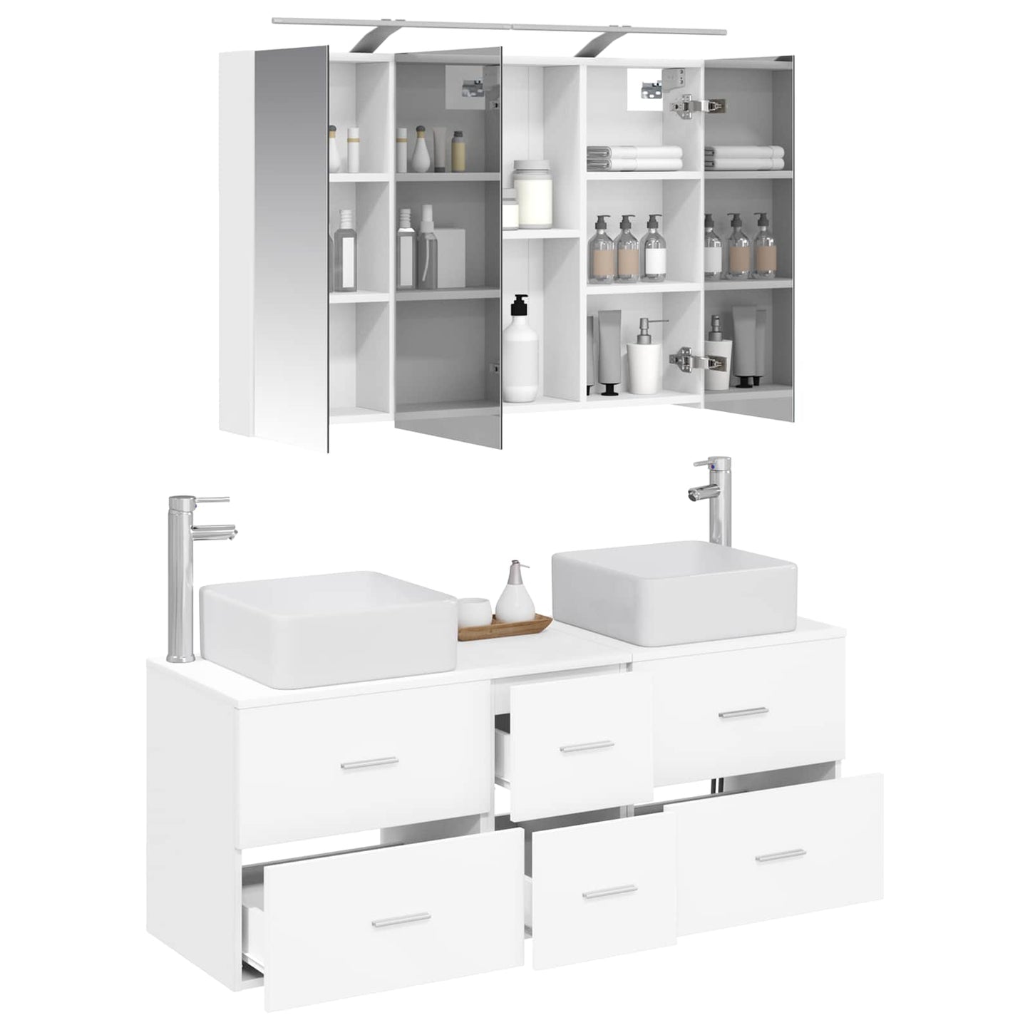 Baderomsinnredningssett 4 pcs Hvit Konstruert tre og glass
