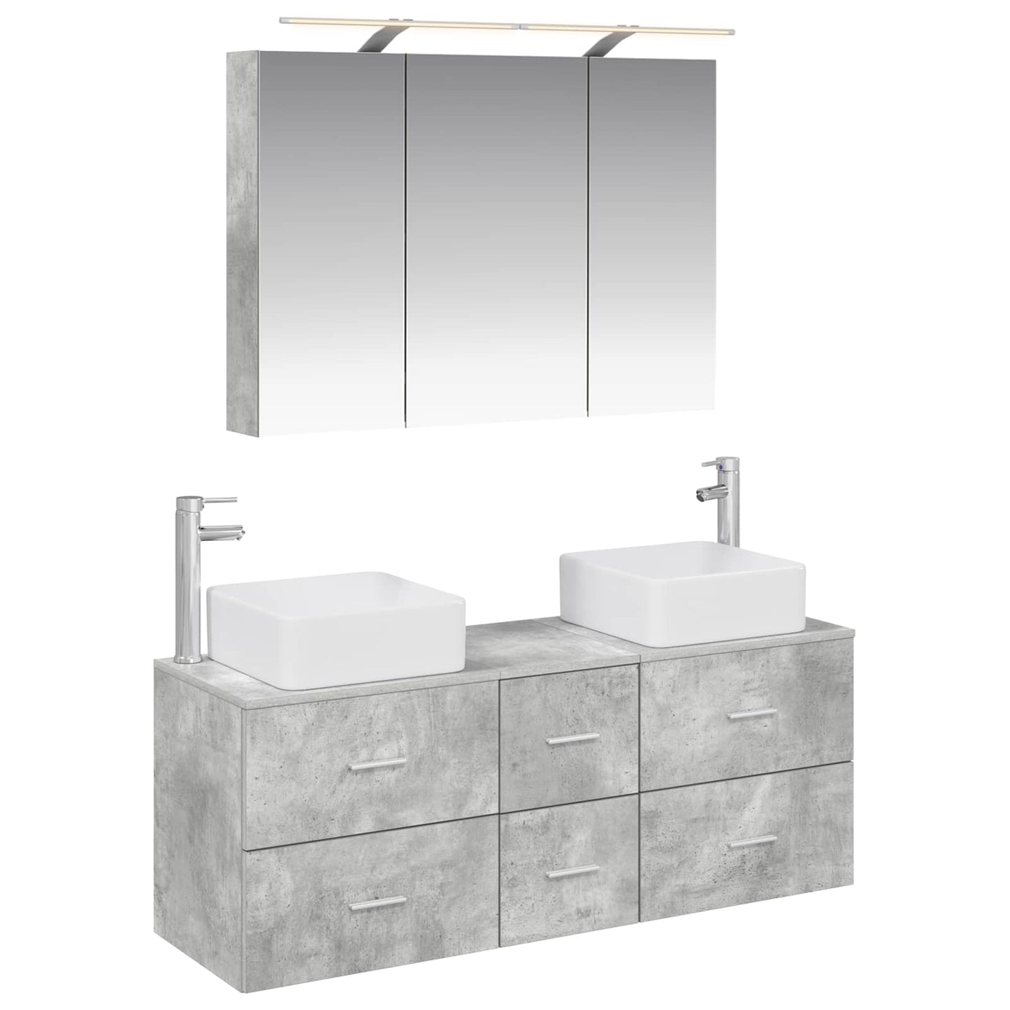 Baderomsinnredningssett 4 pcs Betonggrå Konstruert tre og glass