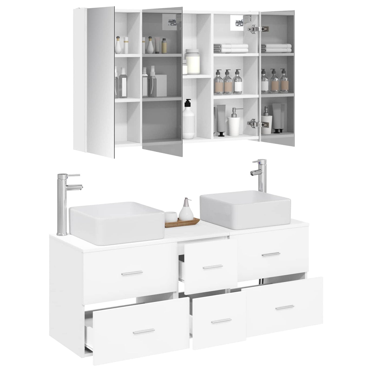 Baderomsinnredningssett 4 pcs Hvit Konstruert tre og glass