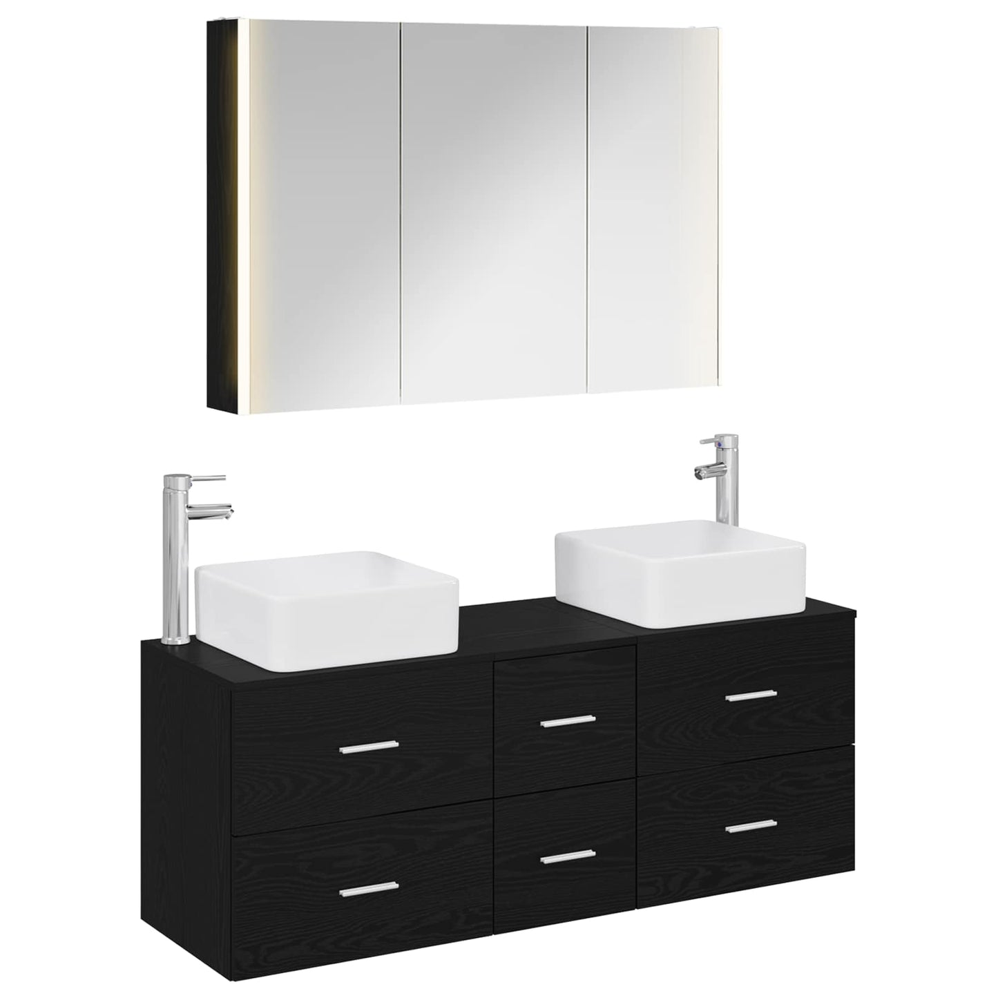 Baderomsinnredningssett 4 pcs Svart eik Konstruert tre og glass
