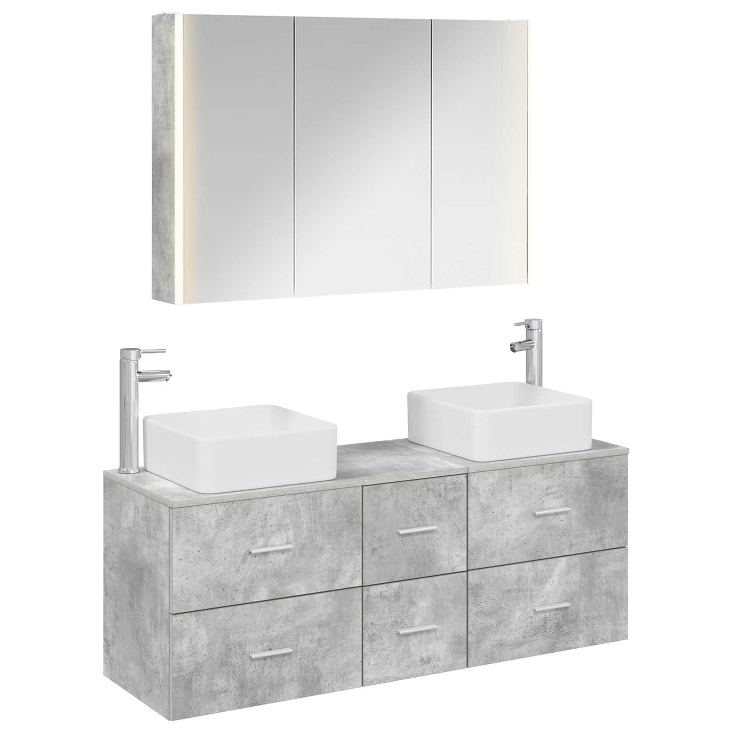 Baderomsinnredningssett 4 pcs Betonggrå Konstruert tre og glass
