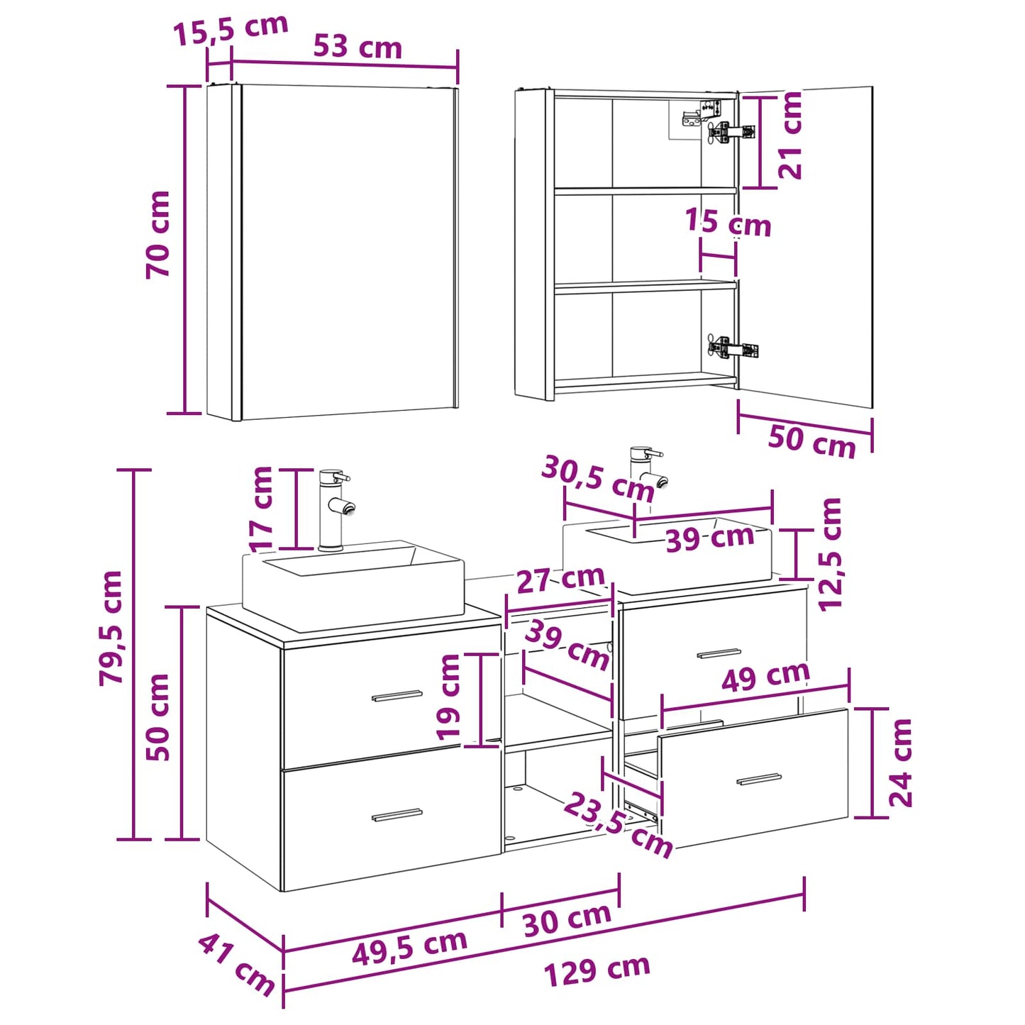 Baderomsinnredningssett 5 pcs Sonoma eik