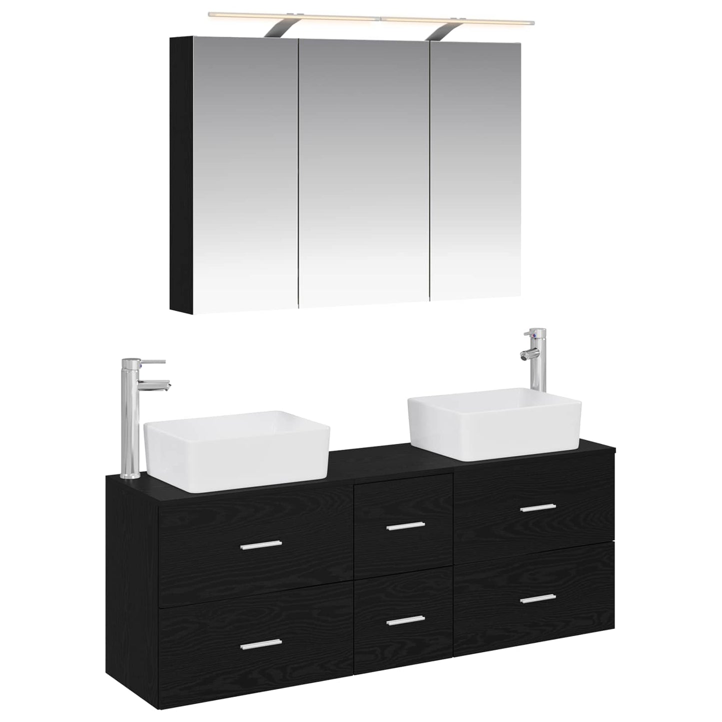 Baderomsinnredningssett 4 pcs Svart eik Konstruert tre og glass