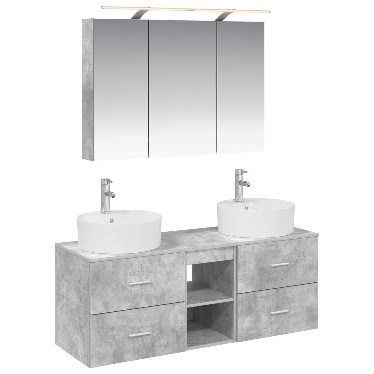 Baderomsinnredningssett 4 pcs Betonggrå Konstruert tre og glass