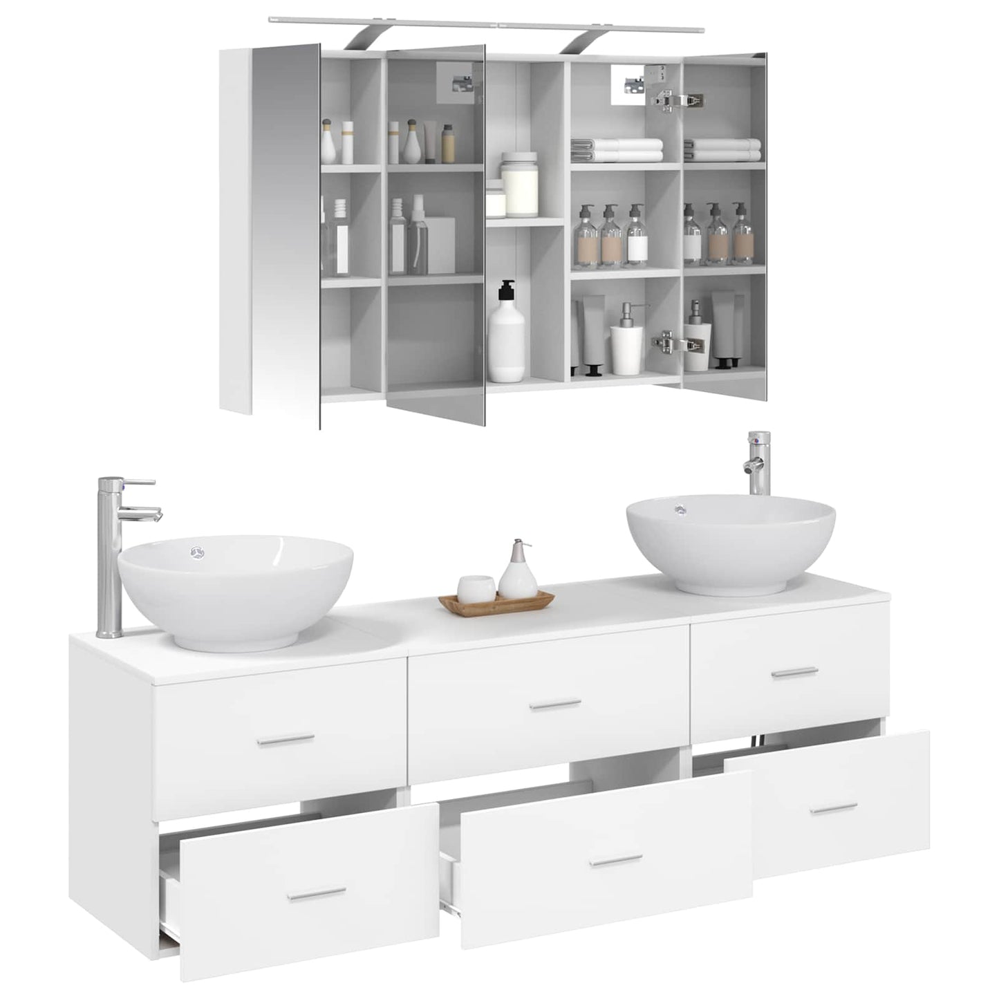 Baderomsinnredningssett 4 pcs Hvit Konstruert tre og glass