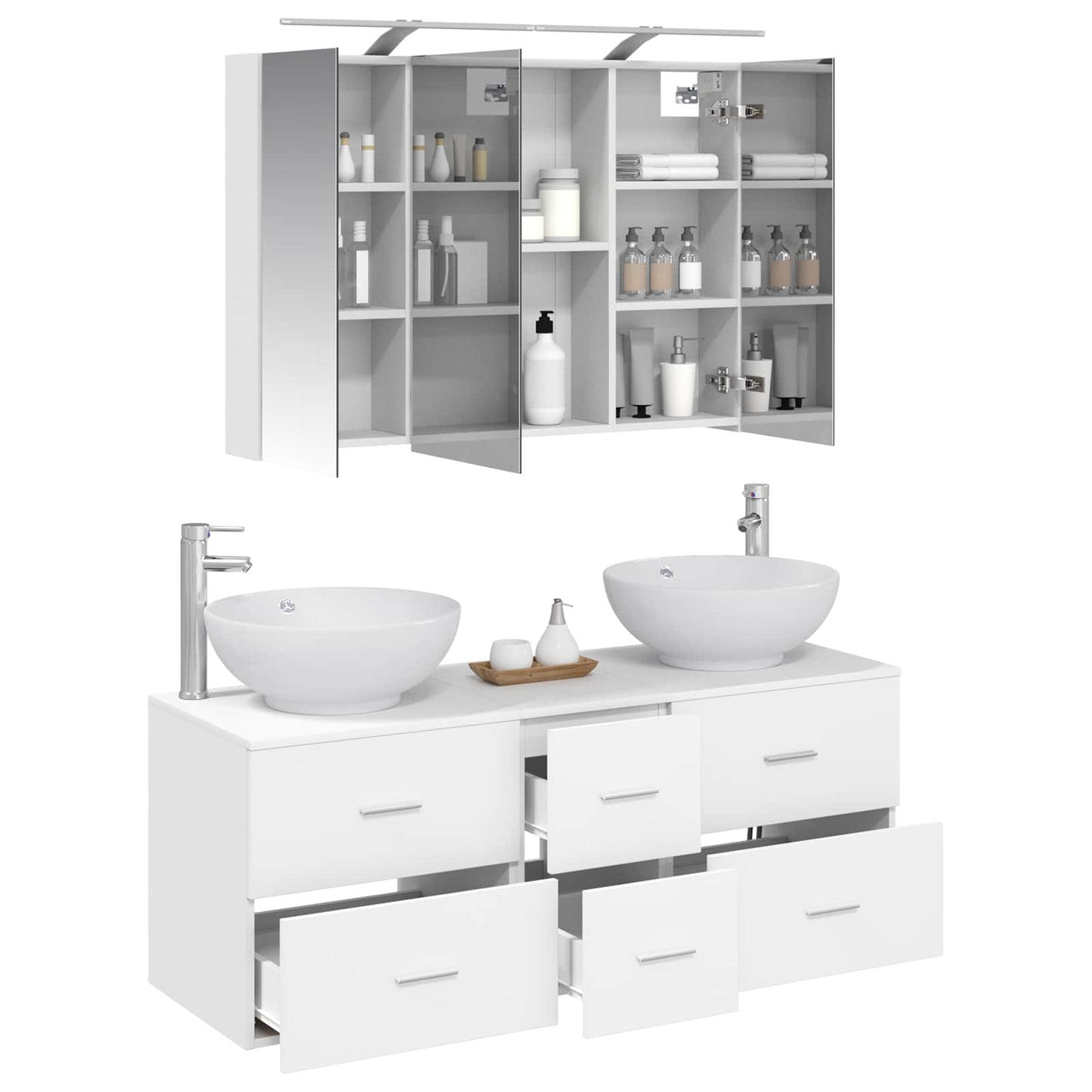 Baderomsinnredningssett 4 pcs Hvit Konstruert tre og glass