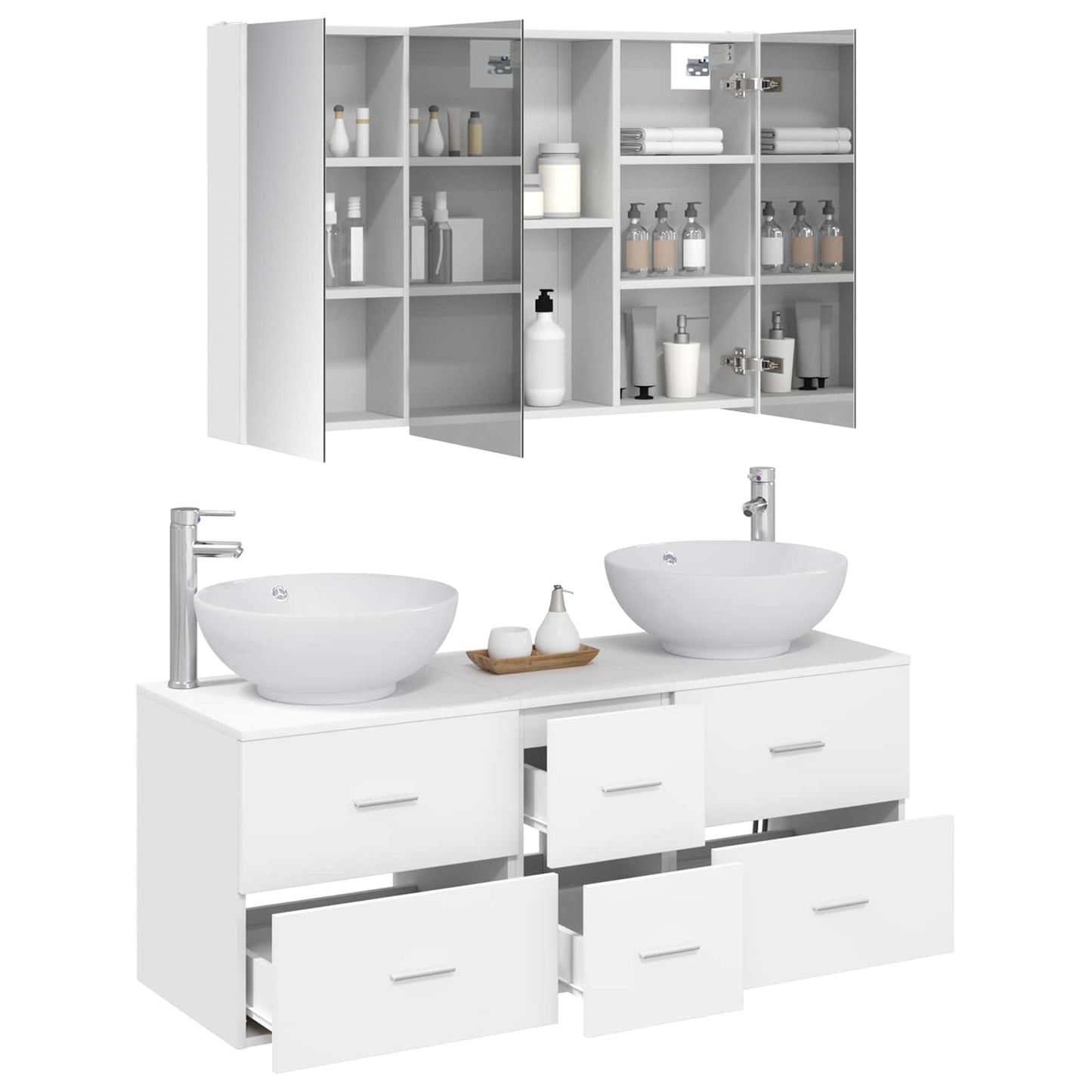 Baderomsinnredningssett 4 pcs Hvit Konstruert tre og glass