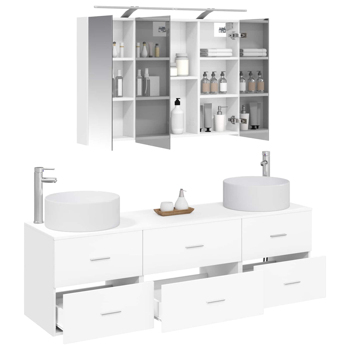 Baderomsinnredningssett 4 pcs Hvit Konstruert tre og glass