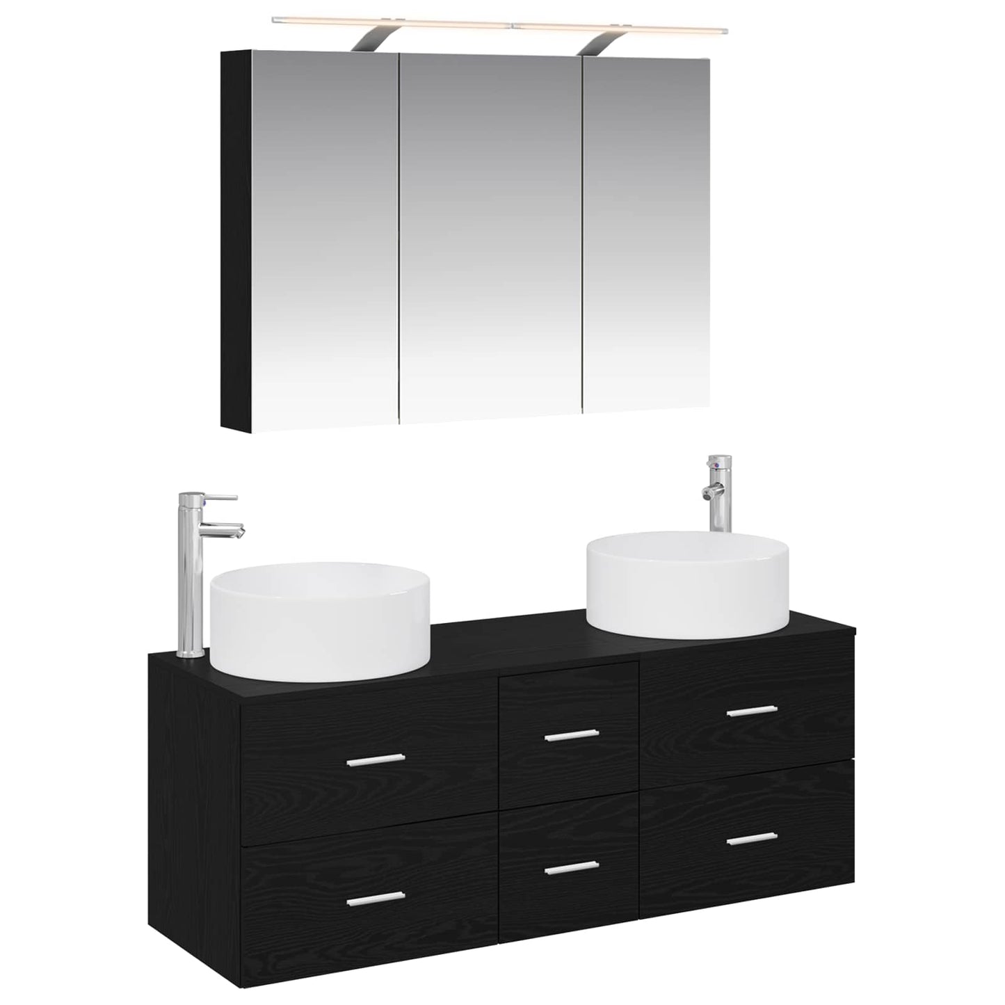 Baderomsinnredningssett 4 pcs Svart eik Konstruert tre og glass