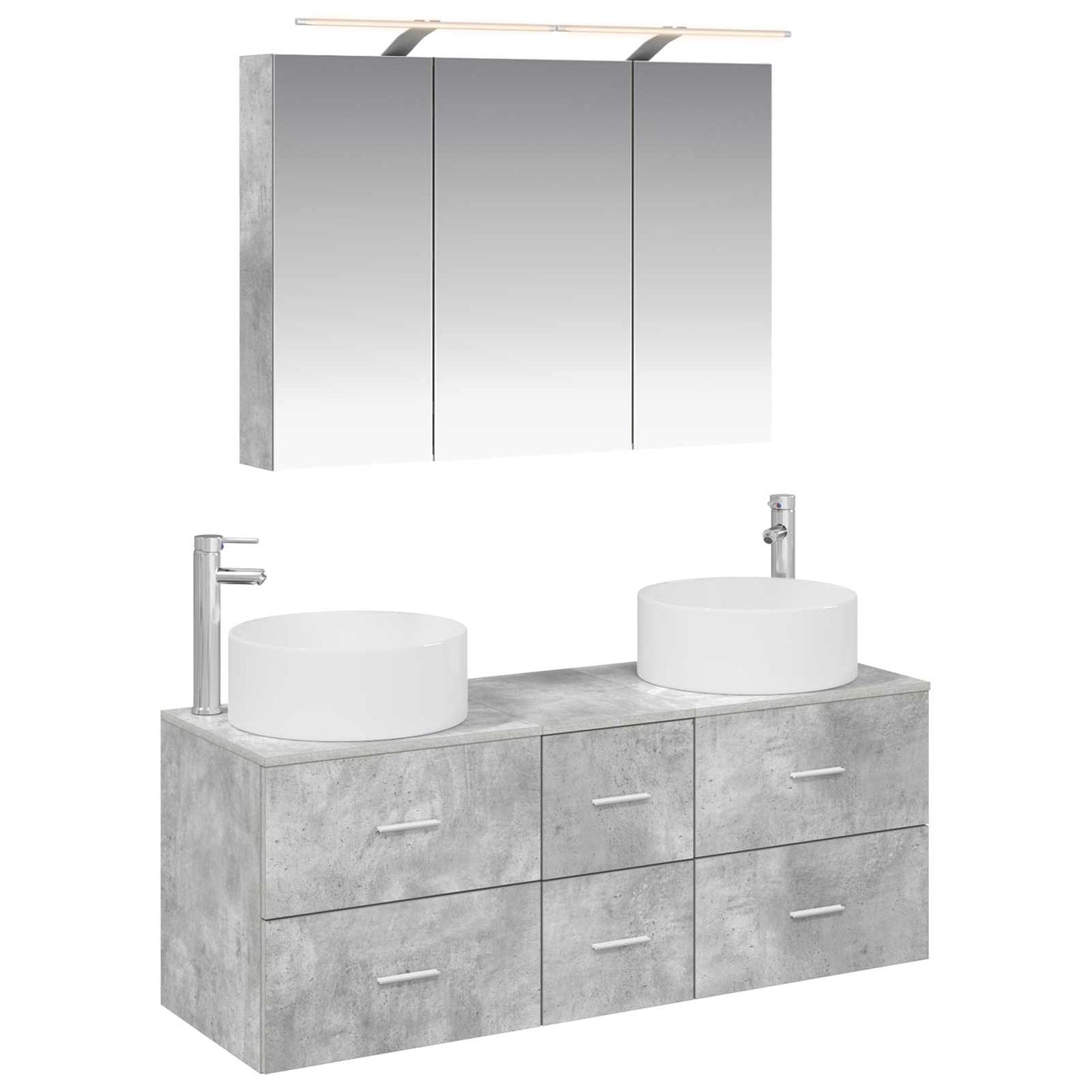 Baderomsinnredningssett 4 pcs Betonggrå Konstruert tre og glass