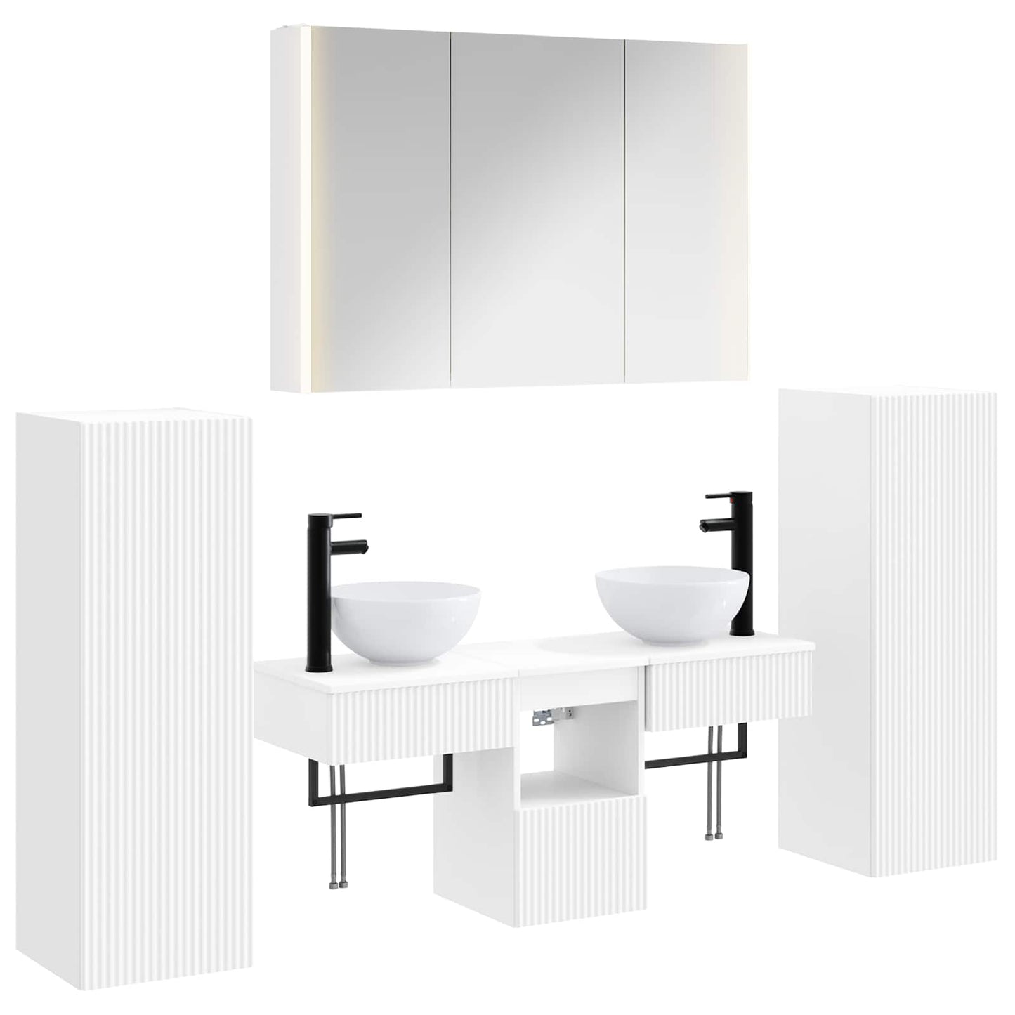 Baderomsinnredningssett 6 pcs Hvit Konstruert tre og glass