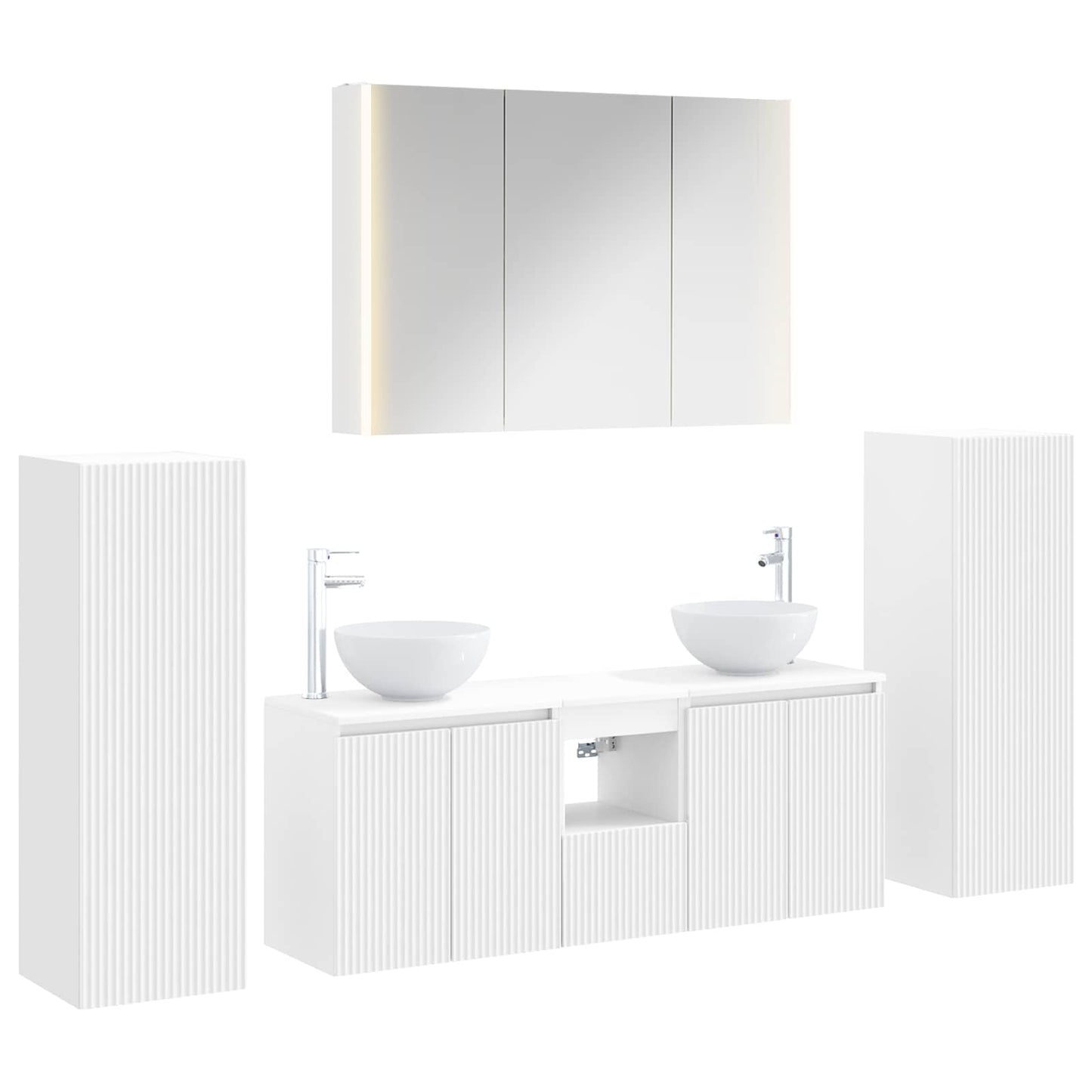 Baderomsinnredningssett 6 pcs Hvit Konstruert tre og glass