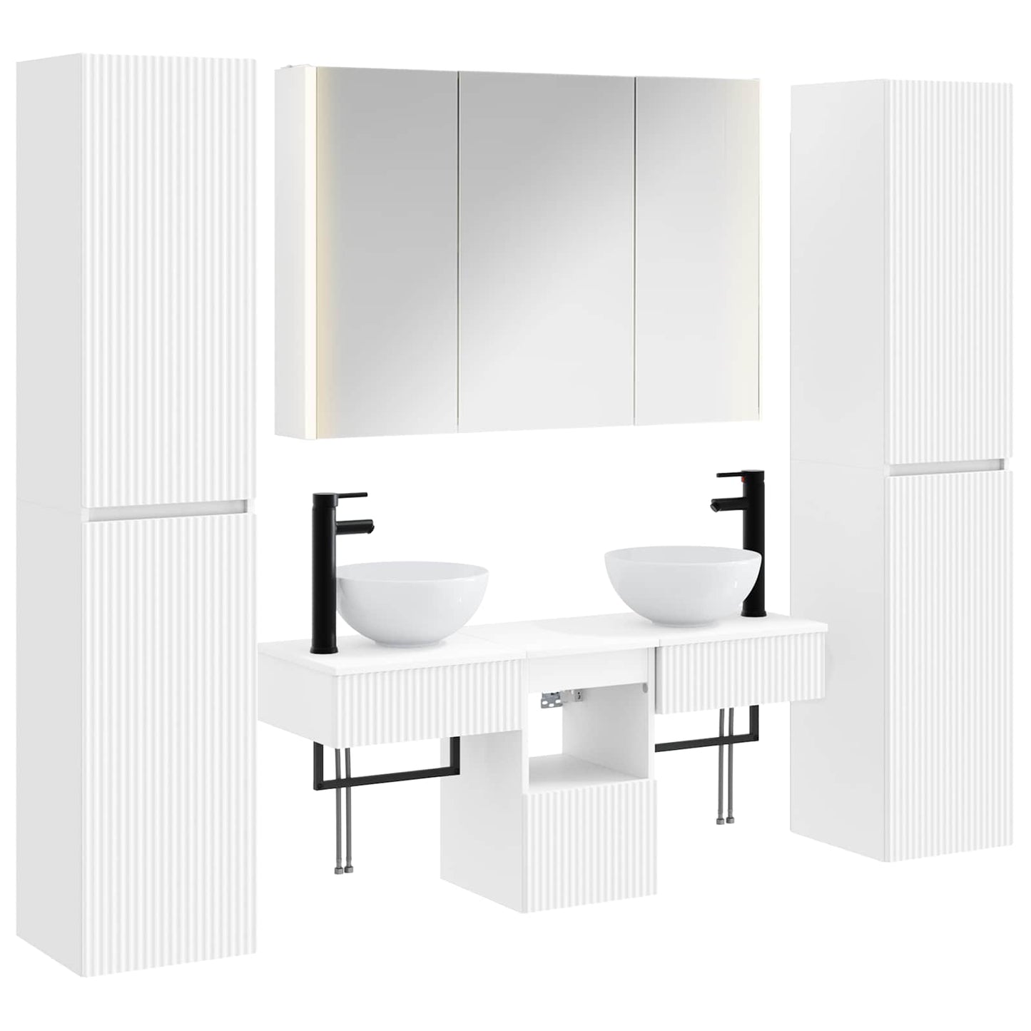 Baderomsinnredningssett 6 pcs Hvit Konstruert tre og glass