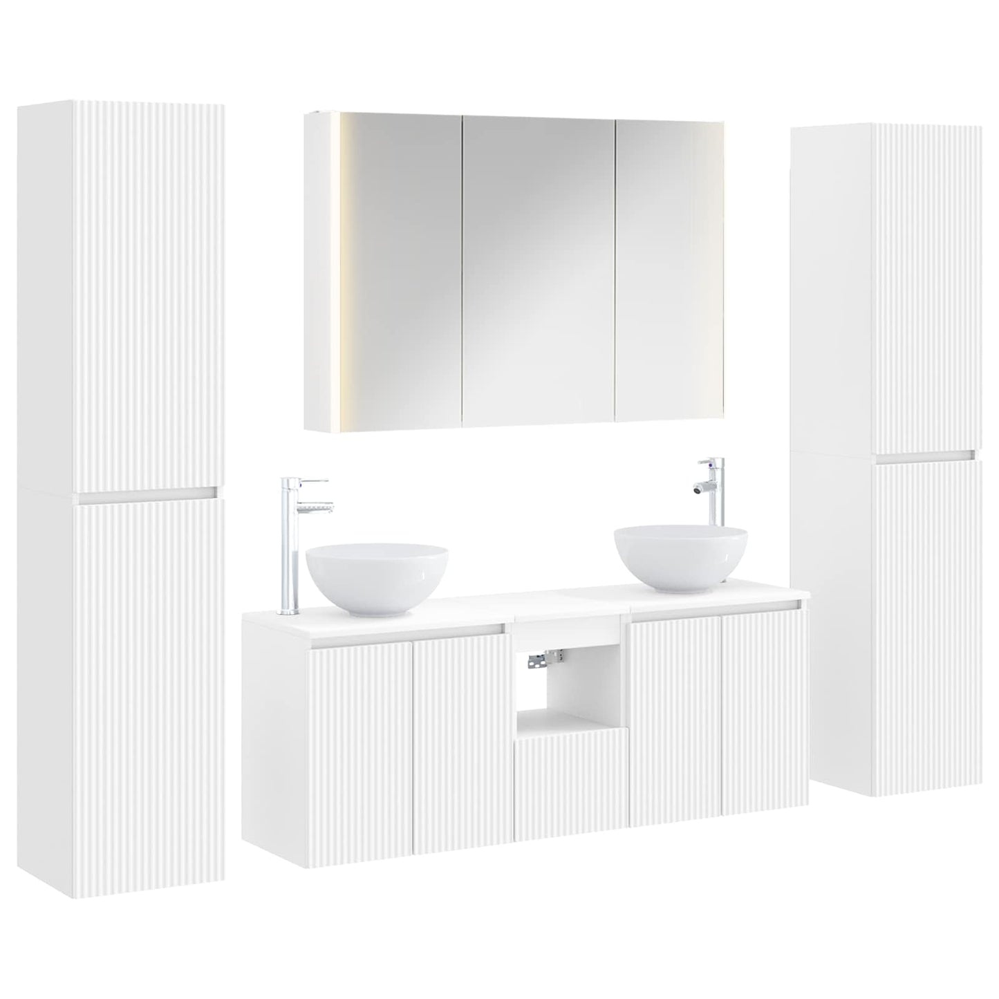 Baderomsinnredningssett 6 pcs Hvit Konstruert tre og glass