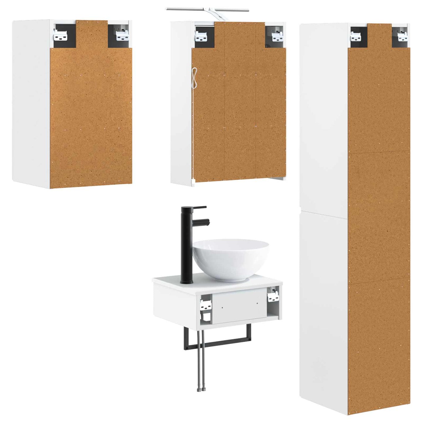 Baderomsinnredningssett 5 pcs Hvit Konstruert tre og glass