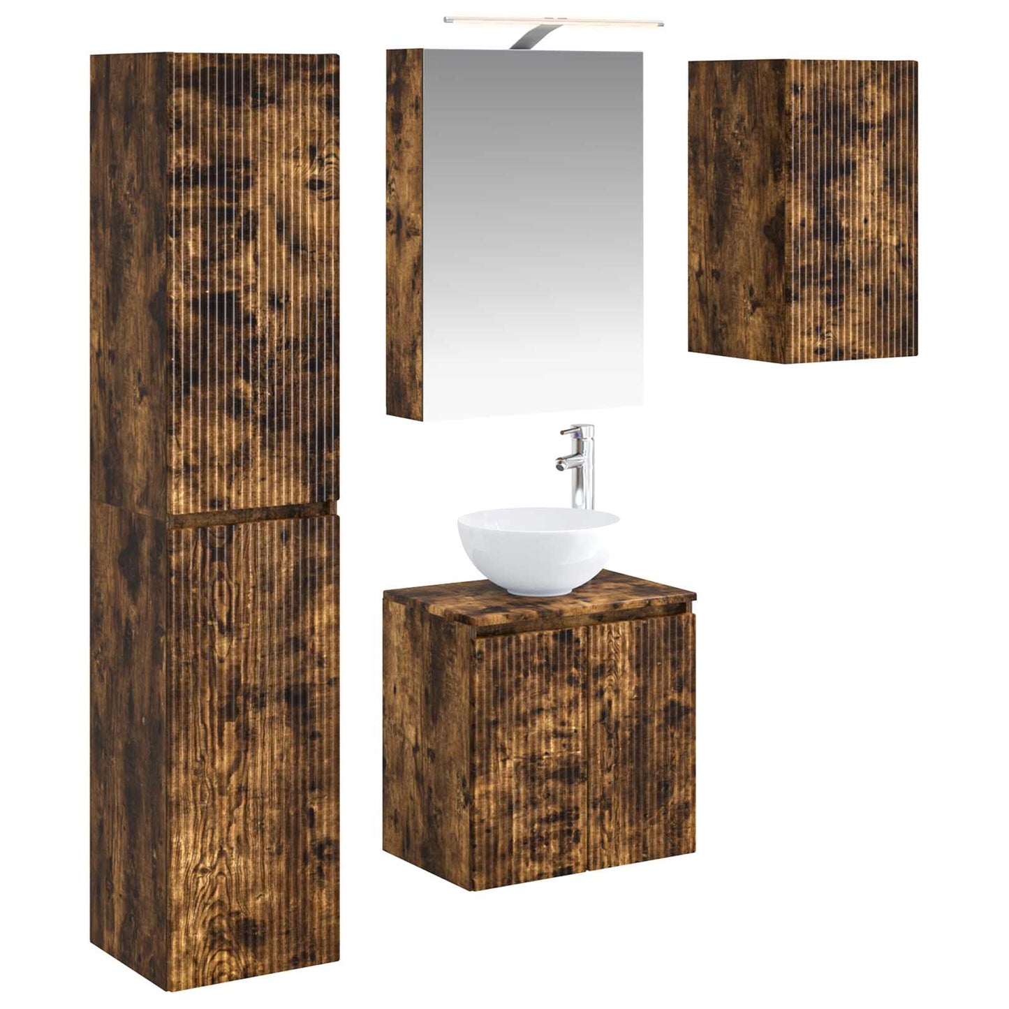Baderomsskapsett 5 pcs Røkt Eik 50 x 14,5 x 70 cm