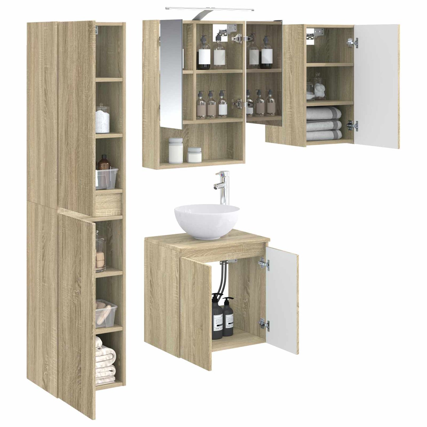 Baderomsskapsett 5 pcs Sonoma eik 50 x 14,5 x 70 cm