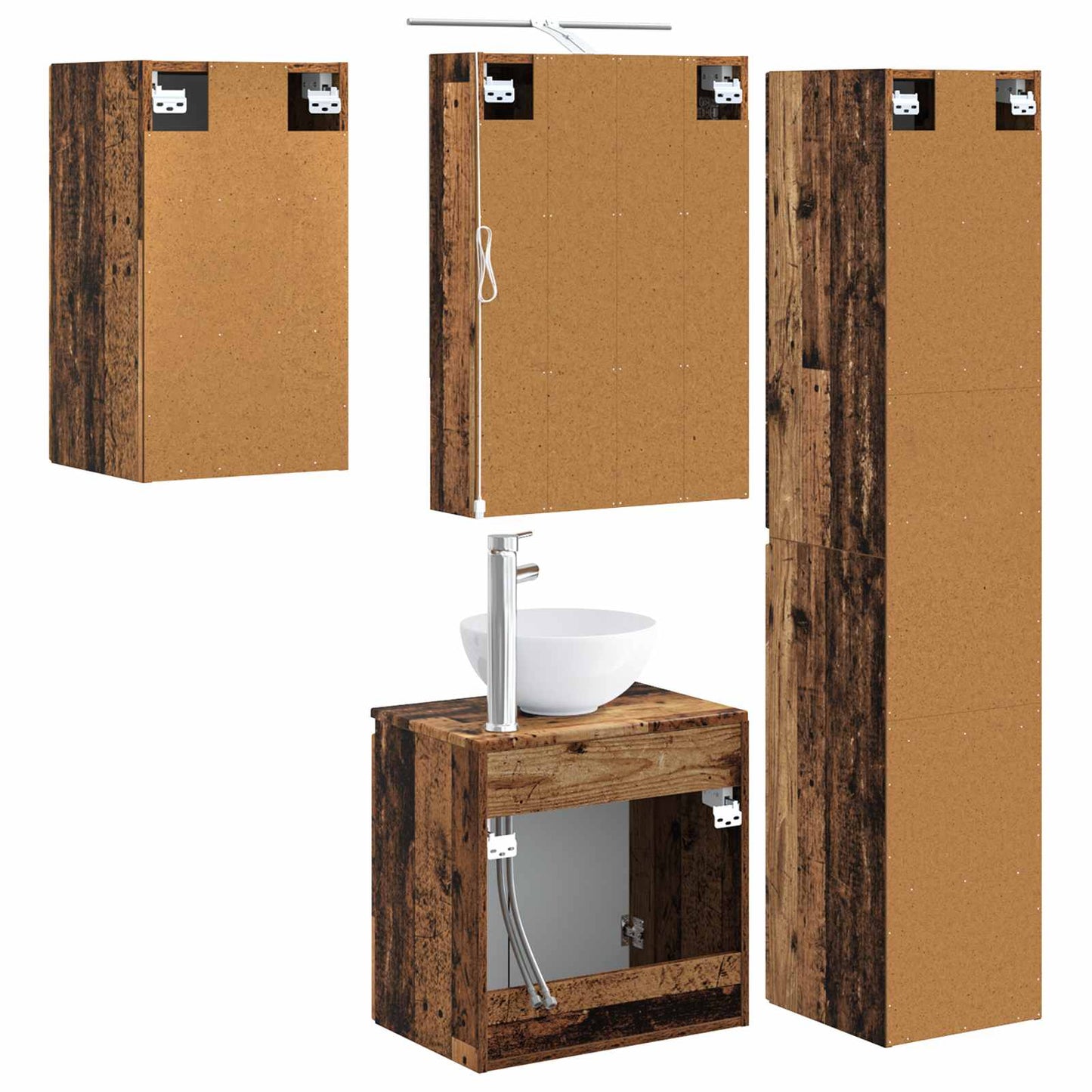 Baderomsskapsett 5 pcs Gammelt tre 50 x 14,5 x 70 cm