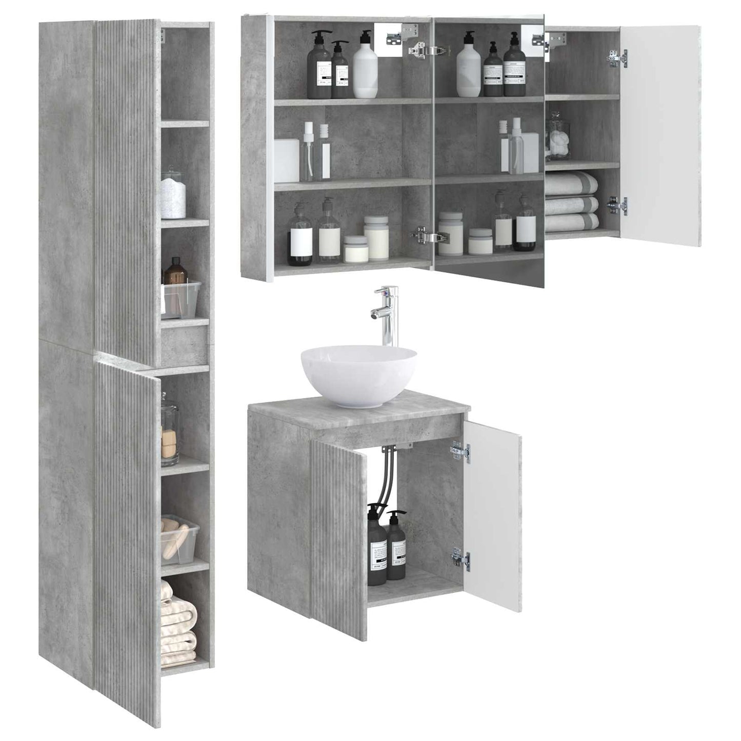 Baderomsskapsett 5 pcs Betonggrå 53 x 15,5 x 70 cm