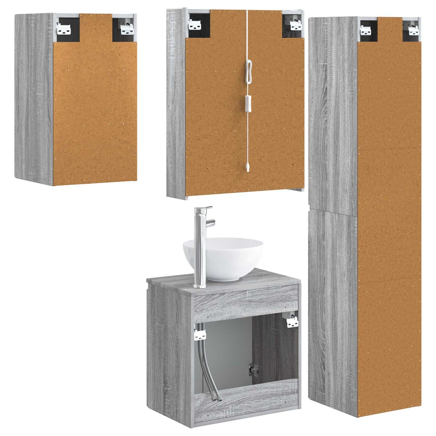 Baderomsskapsett 5 pcs Grå Sonoma 53 x 15,5 x 70 cm