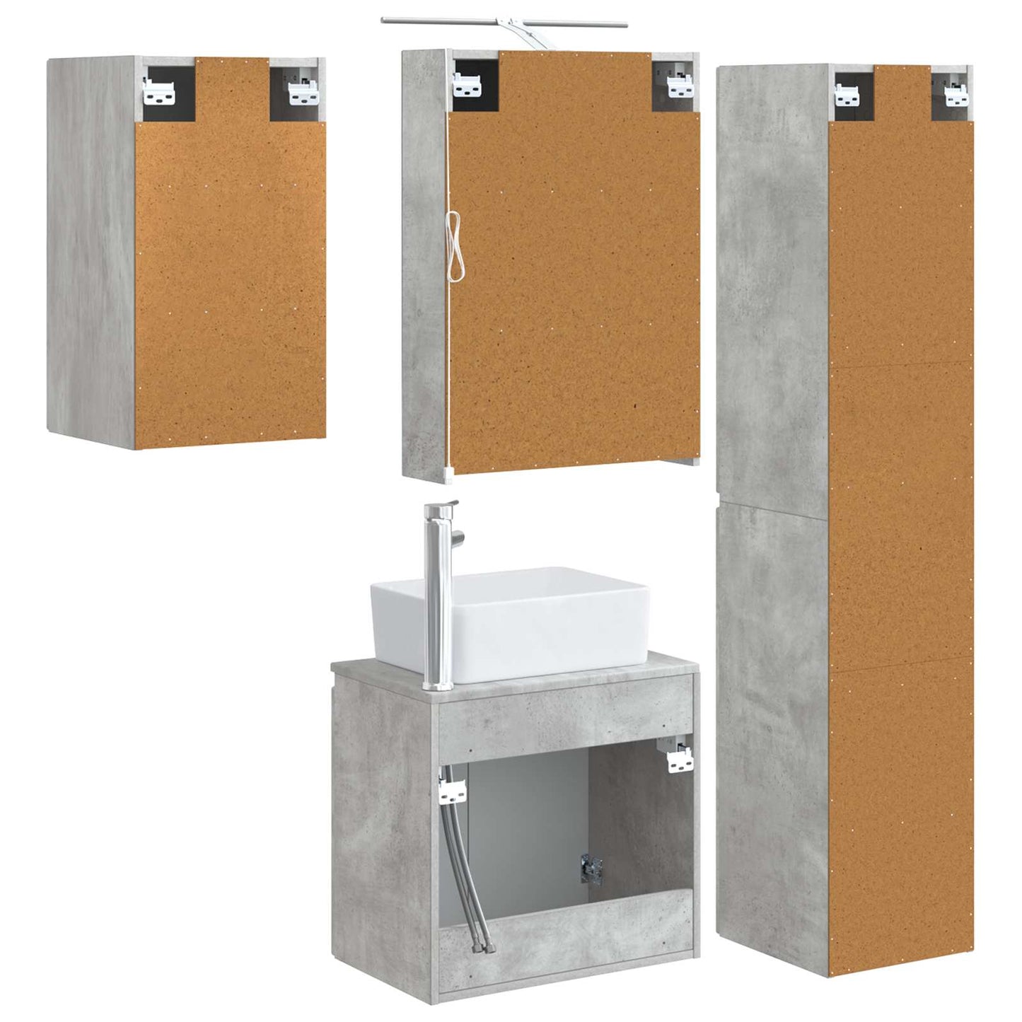 Baderomsskapsett 5 pcs Betonggrå 50 x 14,5 x 70 cm