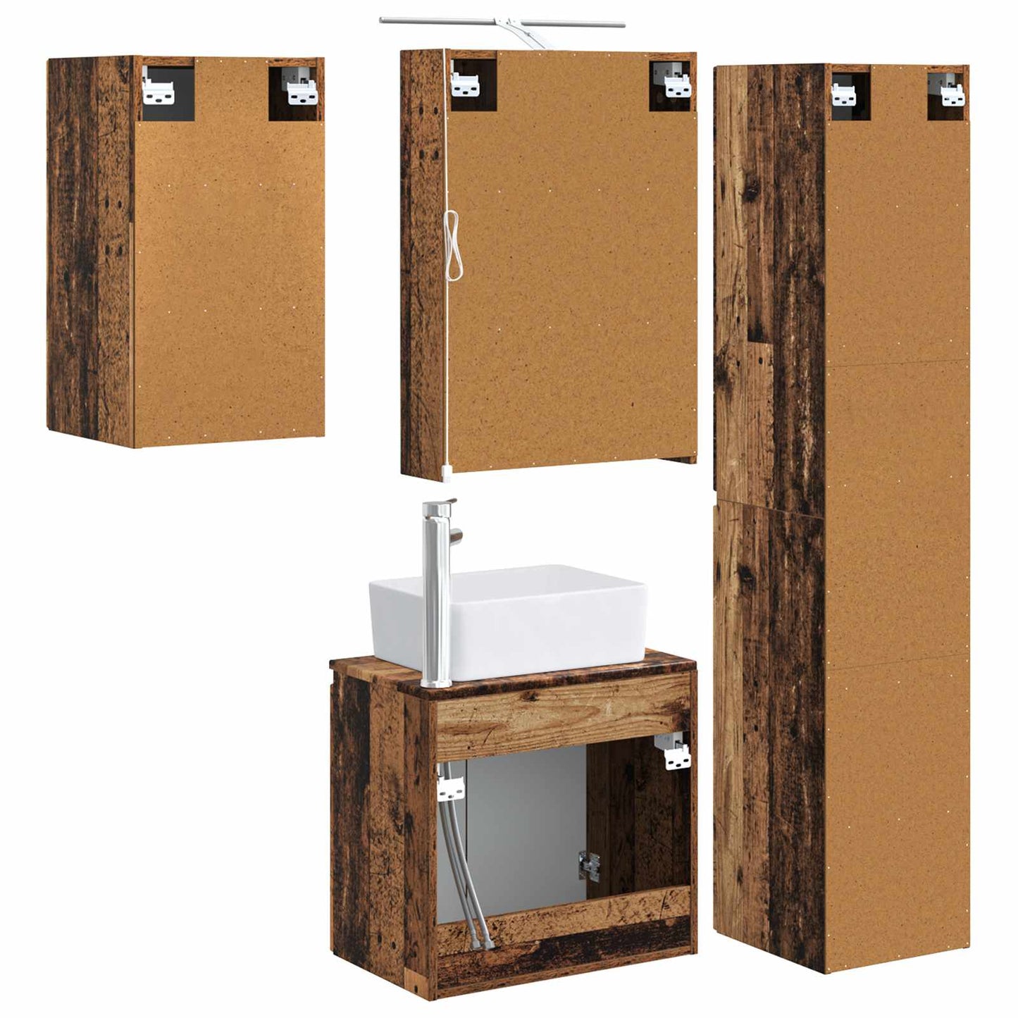 Baderomsskapsett 5 pcs Gammelt tre 50 x 14,5 x 70 cm