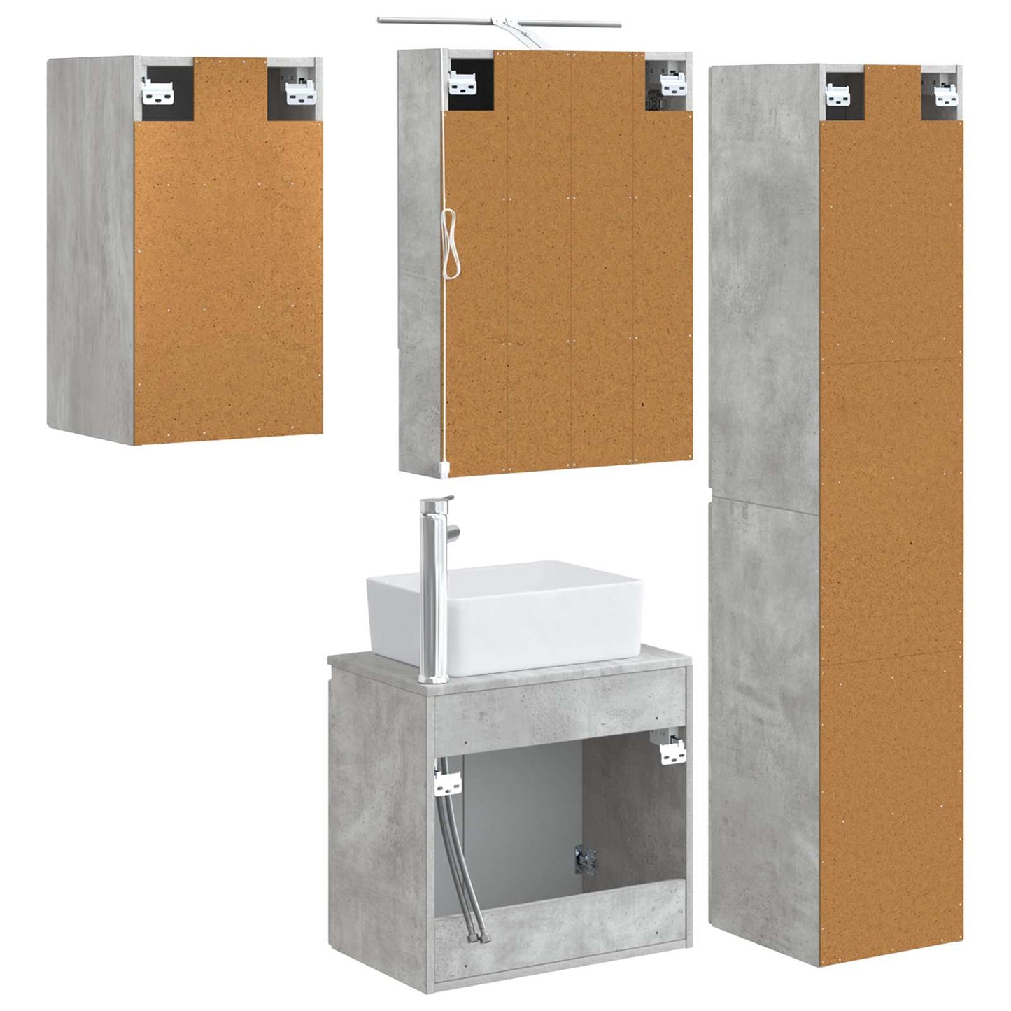 Baderomsskapsett 5 pcs Betonggrå 50 x 14,5 x 70 cm