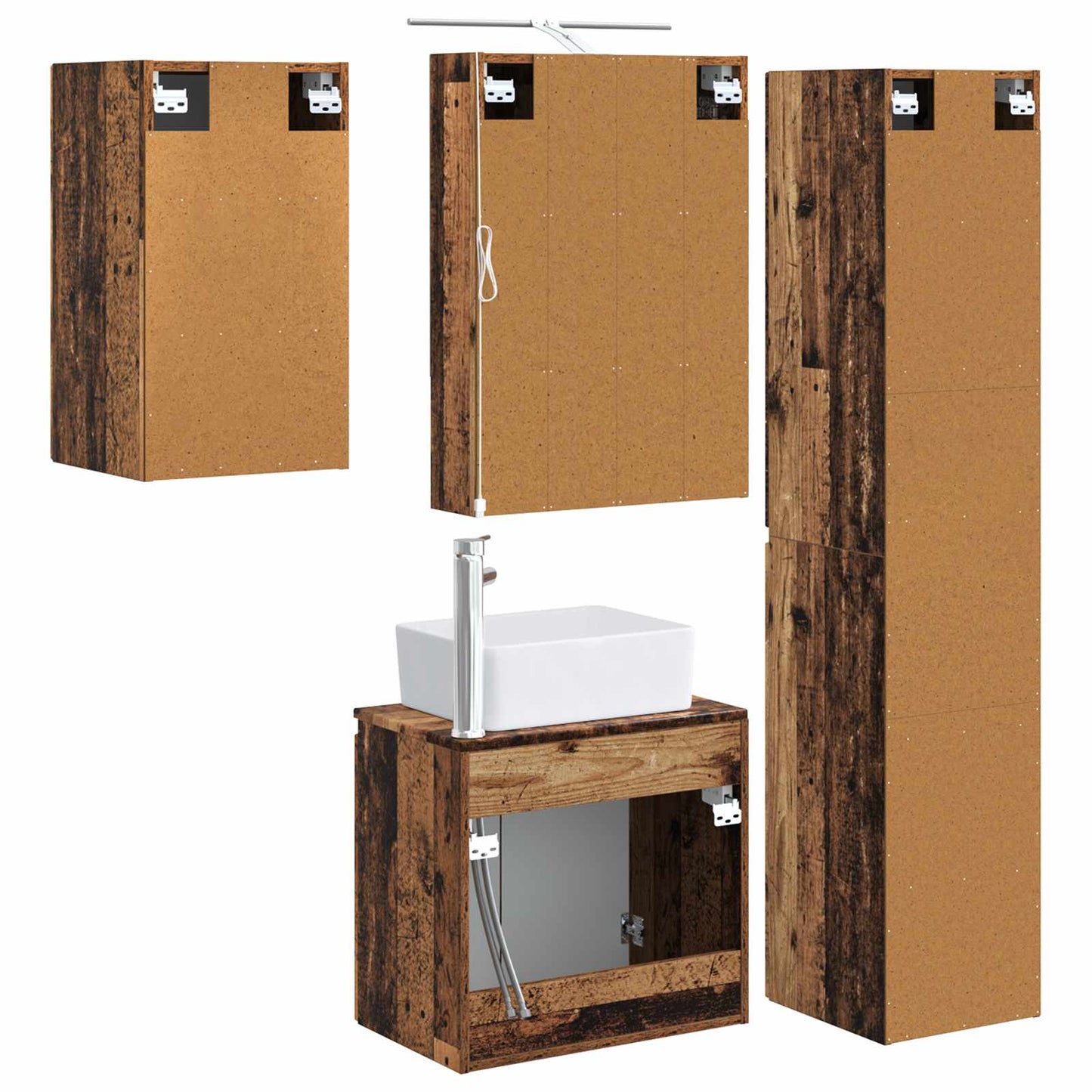 Baderomsskapsett 5 pcs Gammelt tre 50 x 14,5 x 70 cm