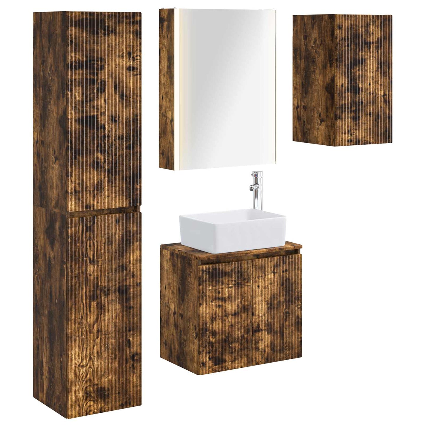 Baderomsskapsett 5 pcs Røkt Eik 53 x 15,5 x 70 cm