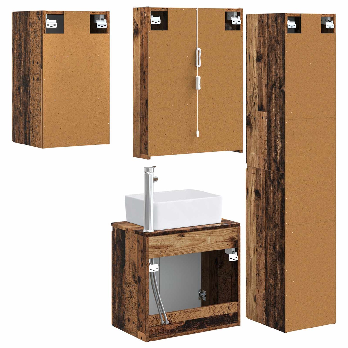 Baderomsskapsett 5 pcs Gammelt tre 53 x 15,5 x 70 cm