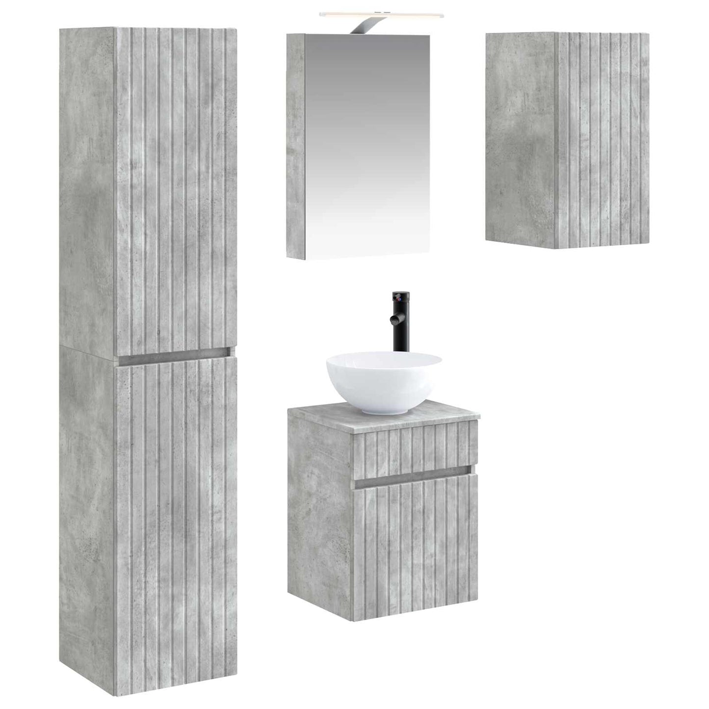 Baderomsskapsett 5 pcs Betonggrå 40 x 10,5 x 60,5 cm