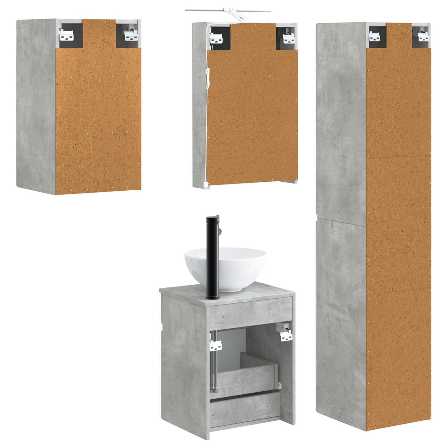 Baderomsskapsett 5 pcs Betonggrå 40 x 10,5 x 60,5 cm